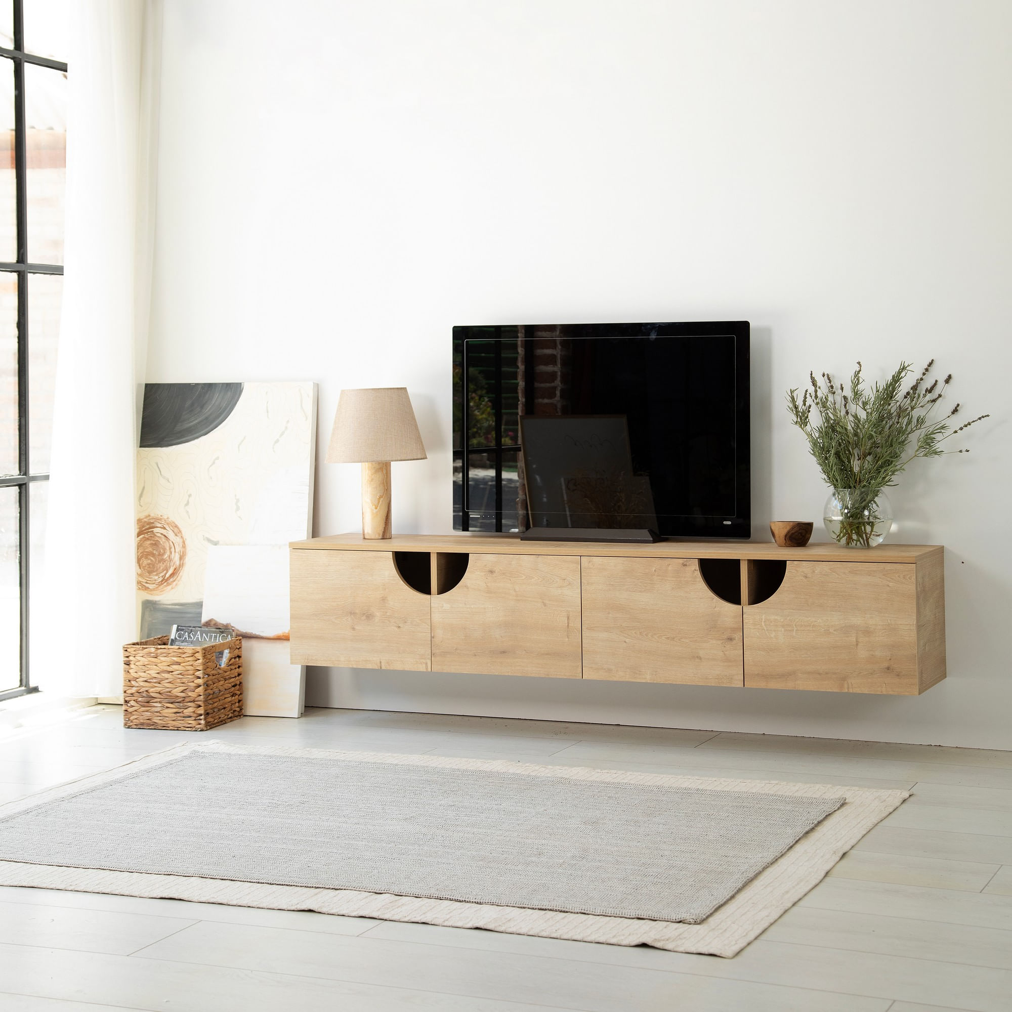 Comodă TV Hanah Home, PAL melaminat, 180 x 35 x 35 cm, stejar, 552NOS2439 — imaginea 3