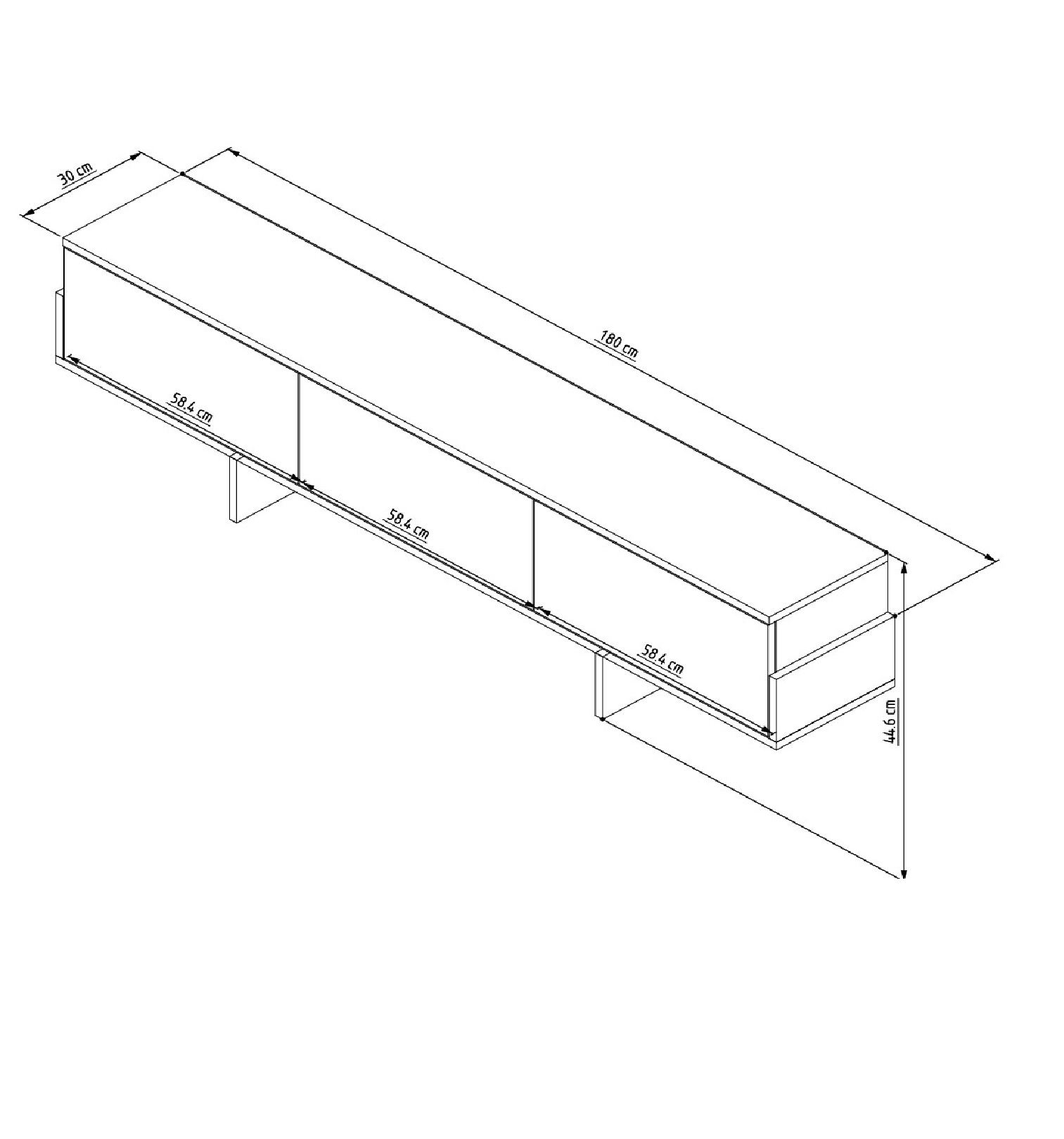Comodă TV Hanah Home, PAL melaminat, 180 x 30 x 44.6 cm, nuc/negru, 327ODS1607