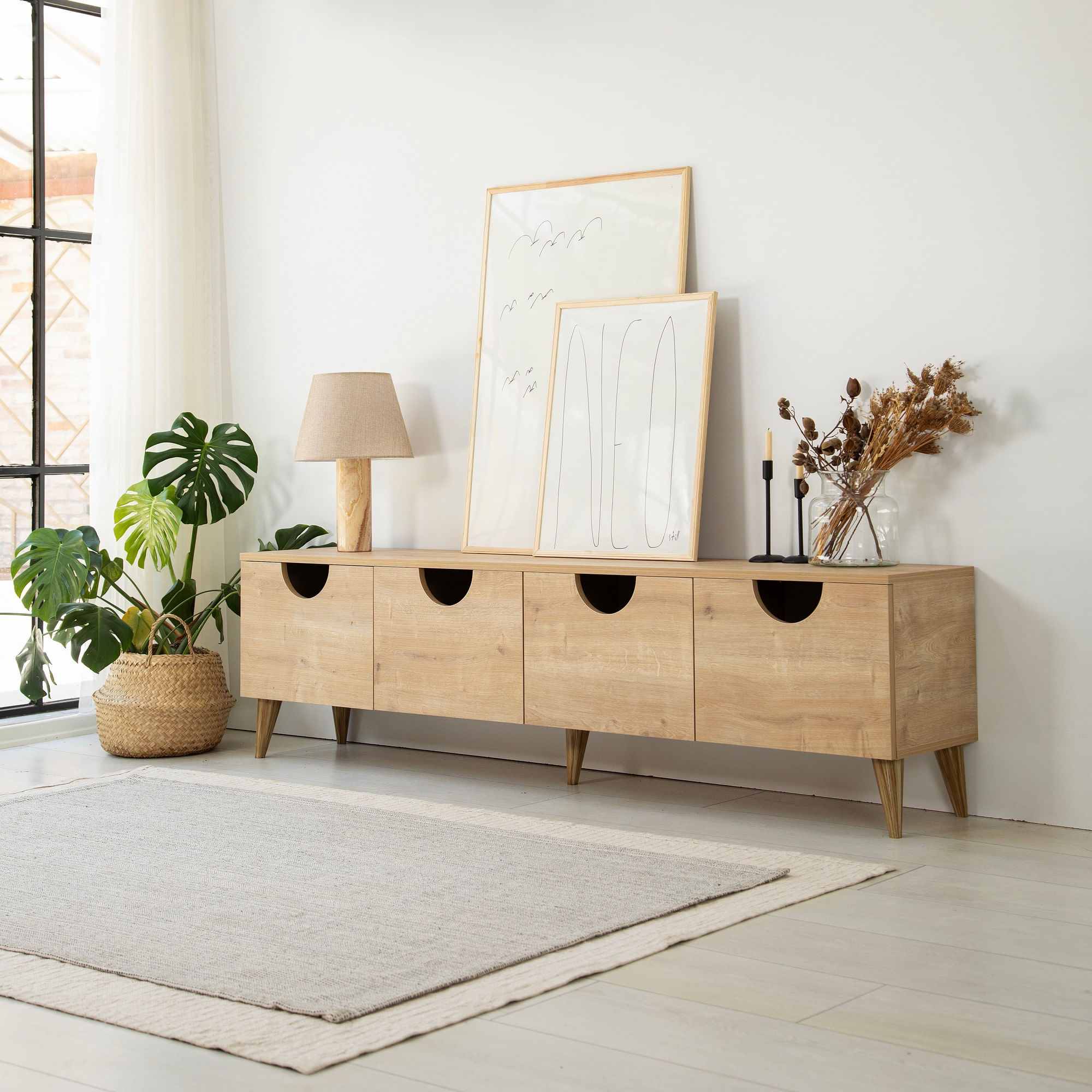 Comodă TV Hanah Home, PAL melaminat, 180 x 35 x 50 cm, stejar, 552NOS2436 — imaginea 5