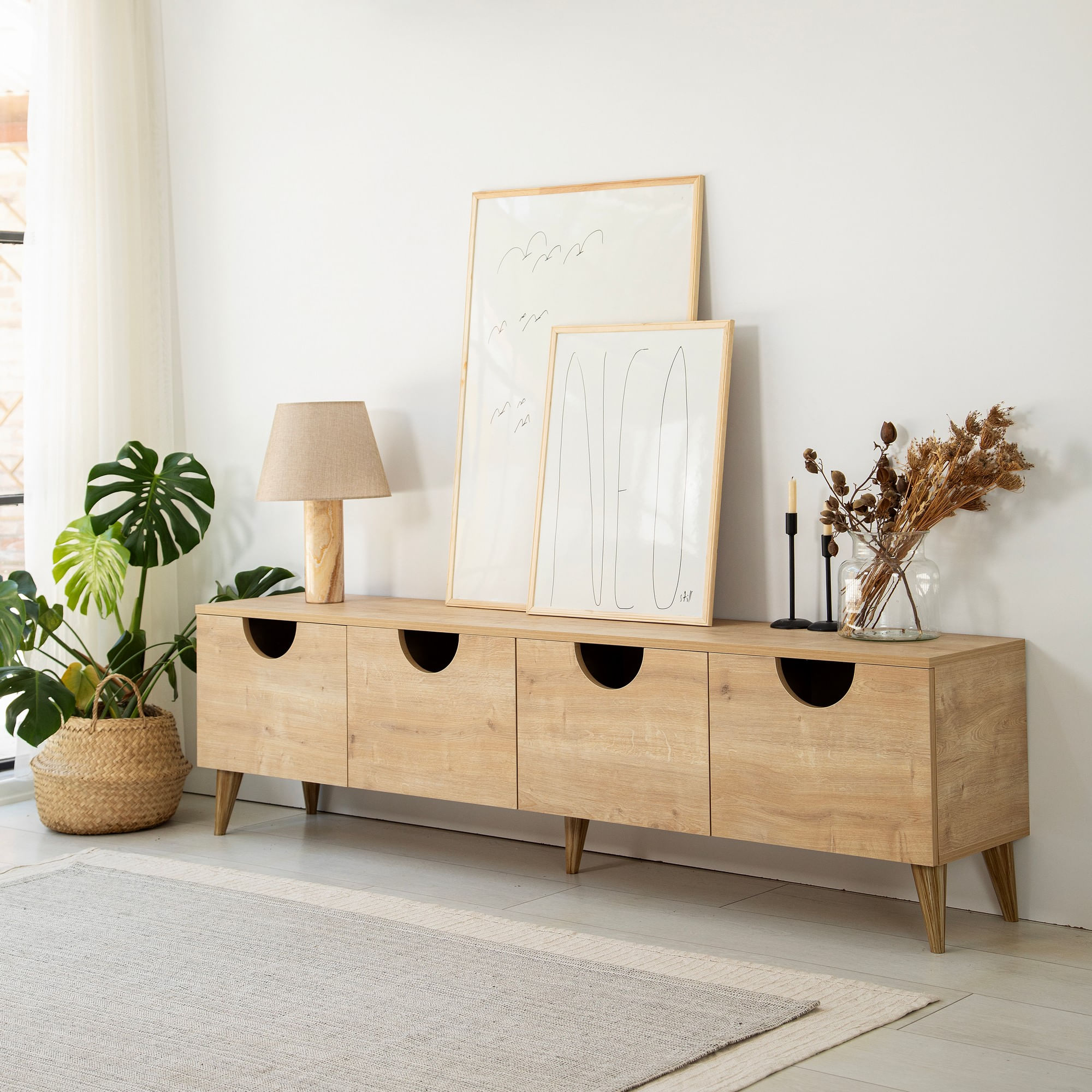 Comodă TV Hanah Home, PAL melaminat, 180 x 35 x 50 cm, stejar, 552NOS2436 — imaginea 6