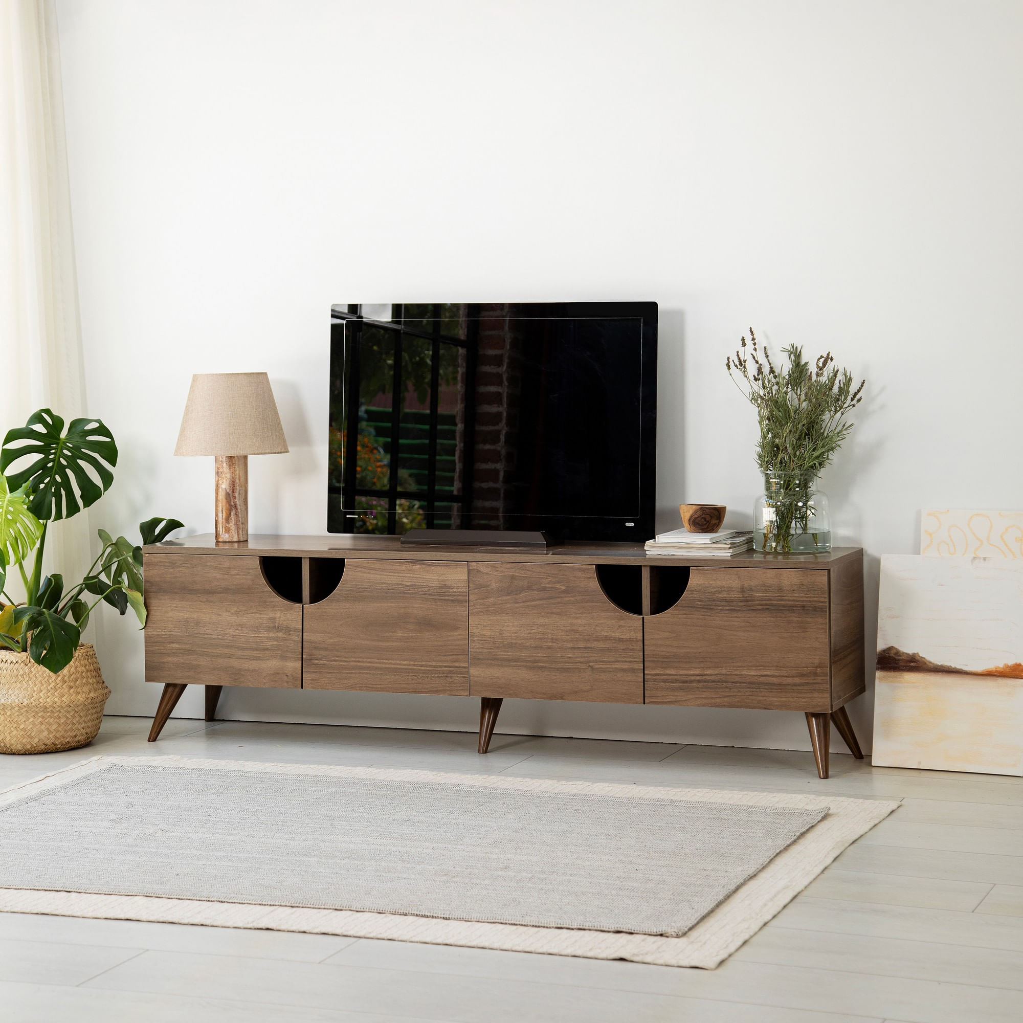 Comodă TV Hanah Home, PAL melaminat, 180 x 35 x 50 cm, nuc, 552NOS2438 — imaginea 2