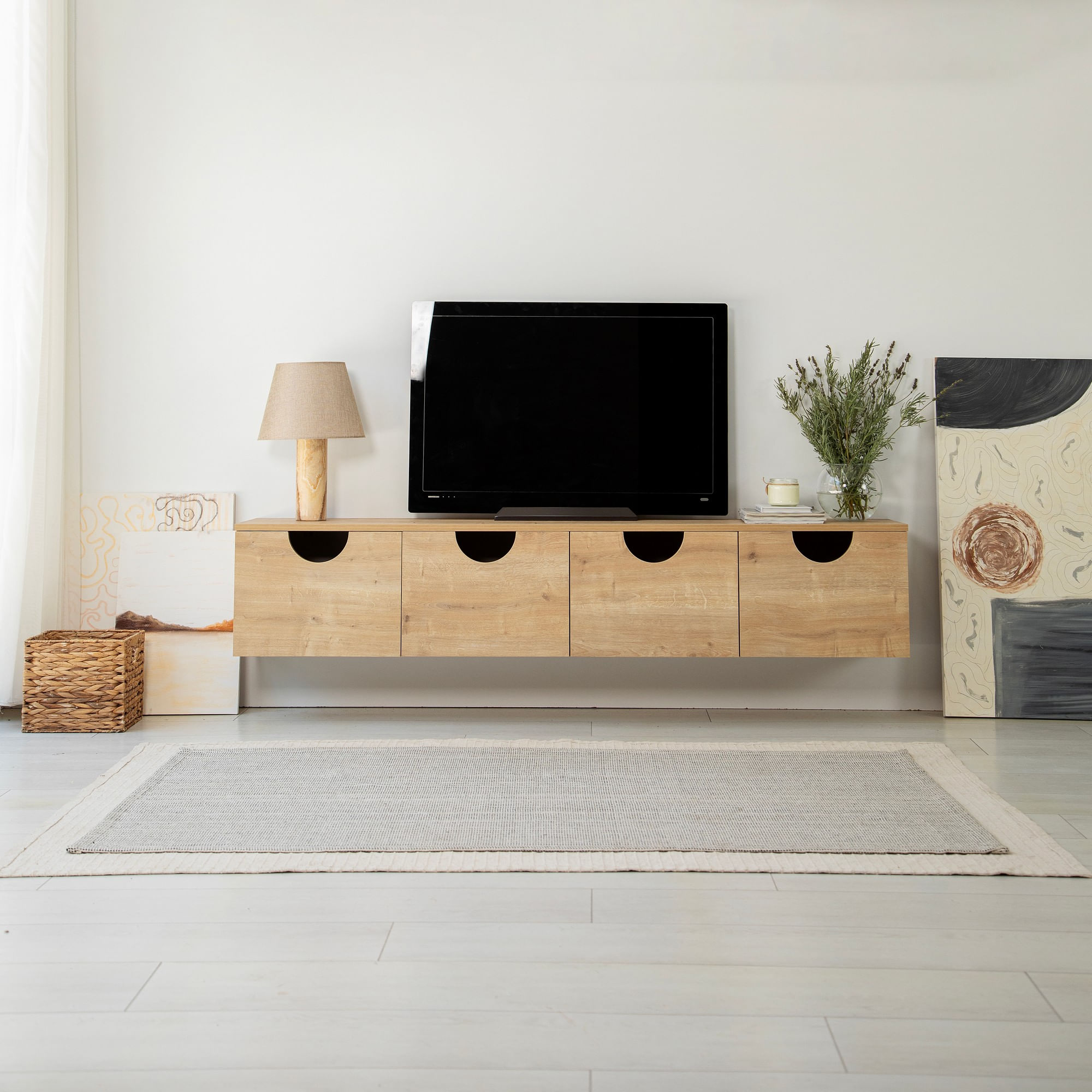 Comodă TV Hanah Home, PAL melaminat, 180 x 35 x 35 cm, stejar, 552NOS2435 — imaginea 2