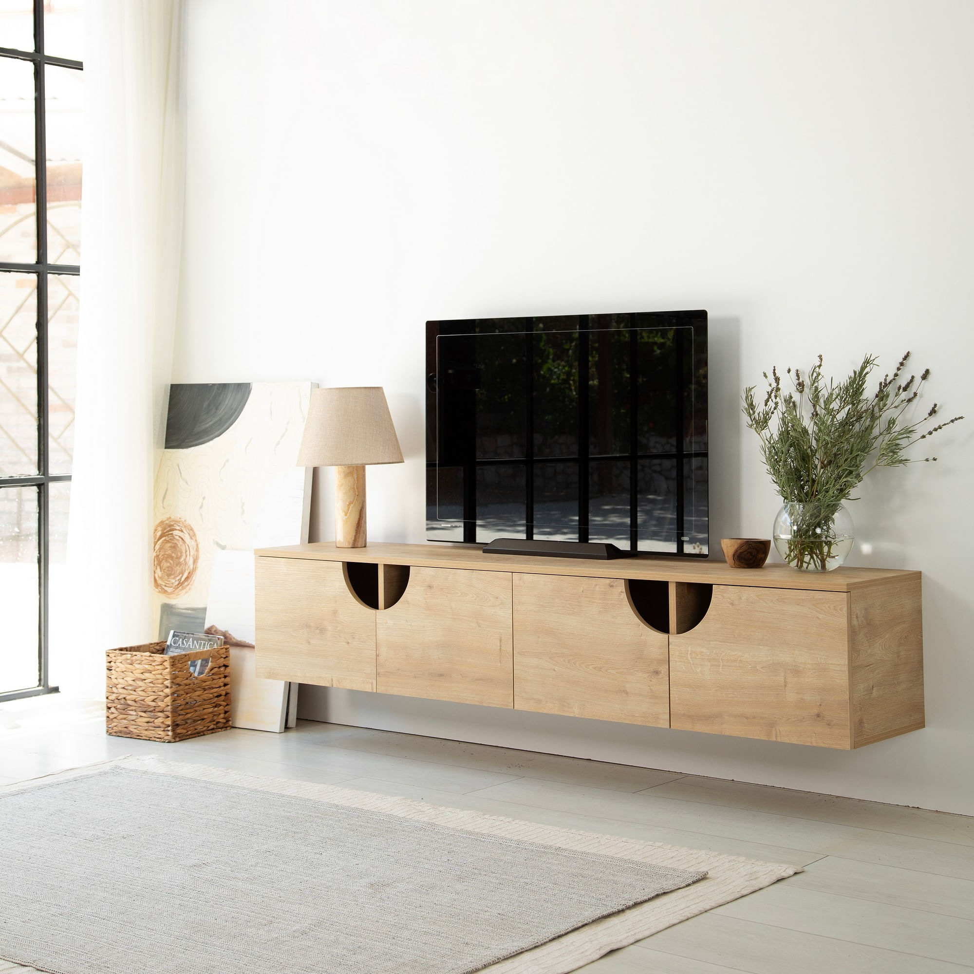 Comodă TV Hanah Home, PAL melaminat, 180 x 35 x 35 cm, stejar, 552NOS2439 — imaginea 6