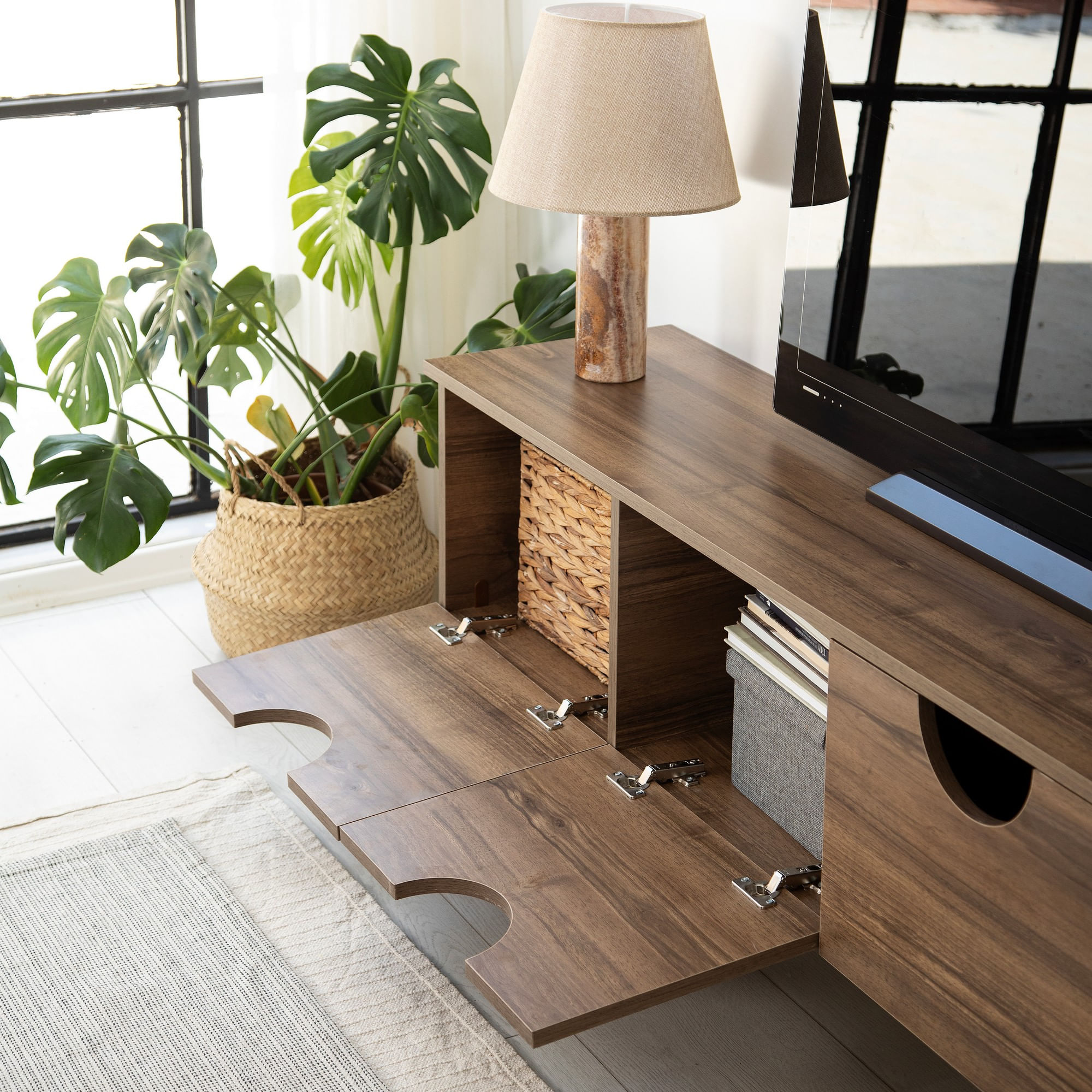 Comodă TV Hanah Home, PAL melaminat, 180 x 35 x 35 cm, nuc, 552NOS2433 — imaginea 5