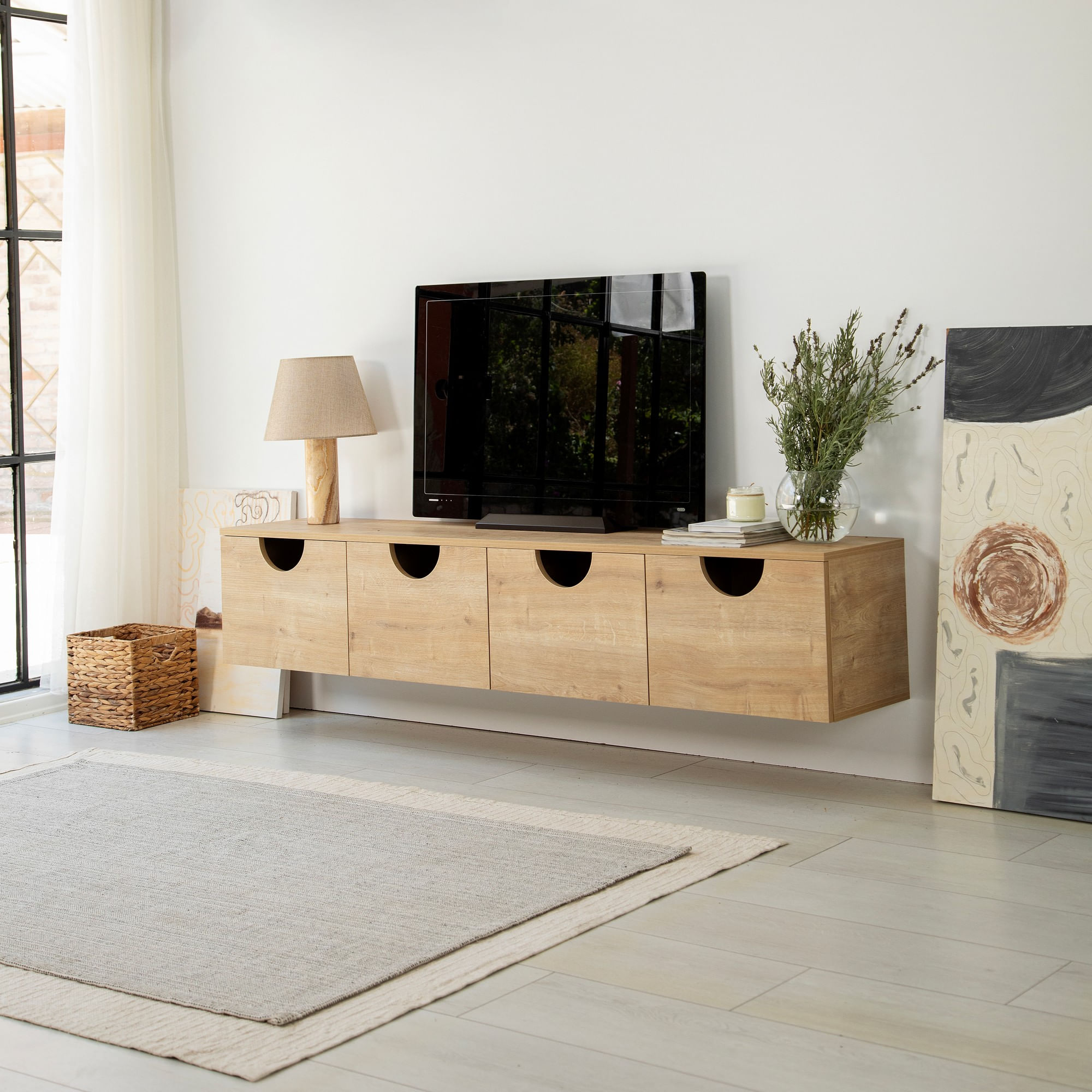 Comodă TV Hanah Home, PAL melaminat, 180 x 35 x 35 cm, stejar, 552NOS2435 — imaginea 6