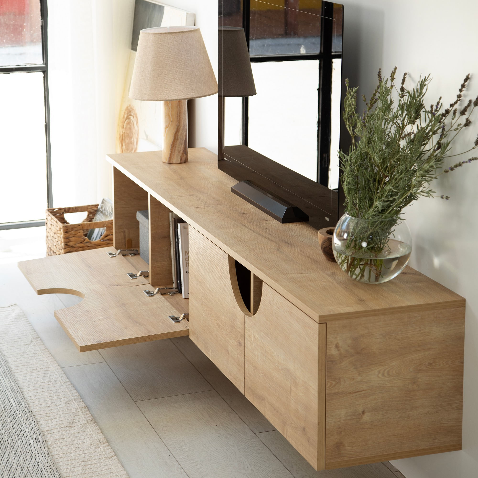 Comodă TV Hanah Home, PAL melaminat, 180 x 35 x 35 cm, stejar, 552NOS2439 — imaginea 7
