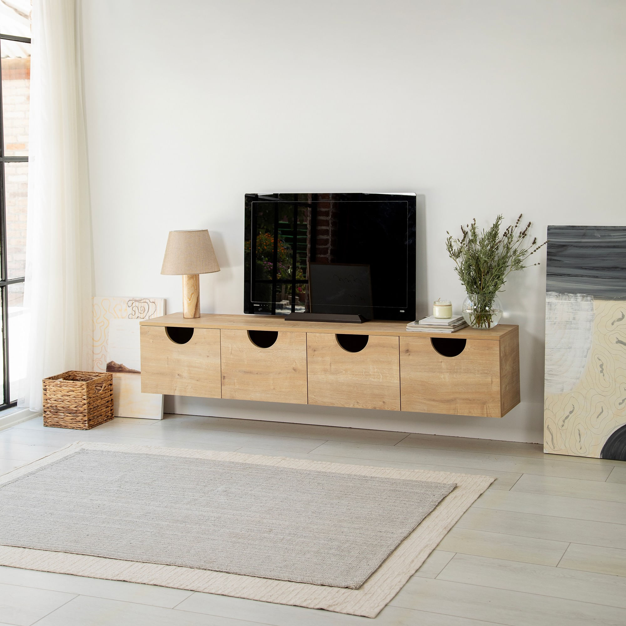 Comodă TV Hanah Home, PAL melaminat, 180 x 35 x 35 cm, stejar, 552NOS2435 — imaginea 7