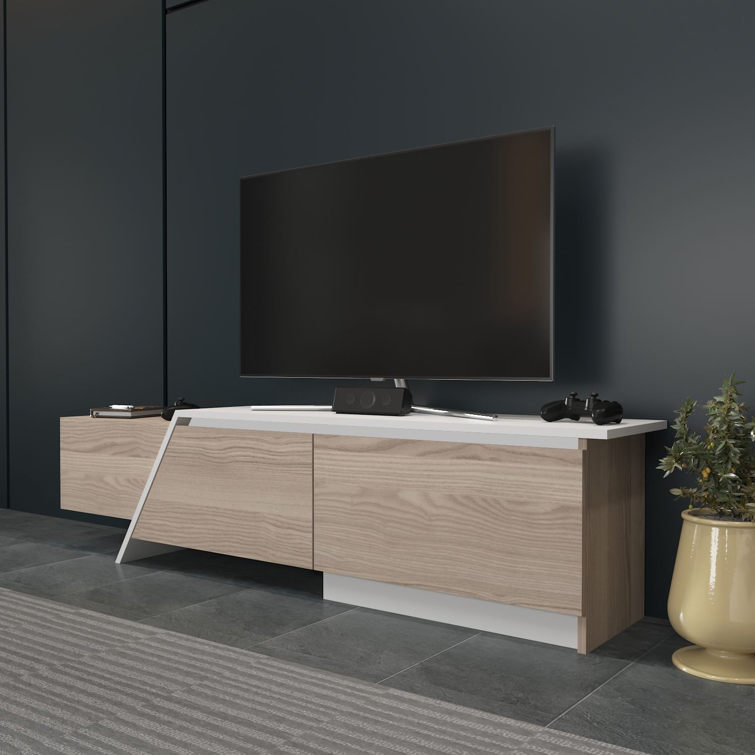 Comodă TV Hanah Home, PAL melaminat, 180 x 35 x 28.6 cm, cordoba/alb, 875ZNA5331 — imaginea 4