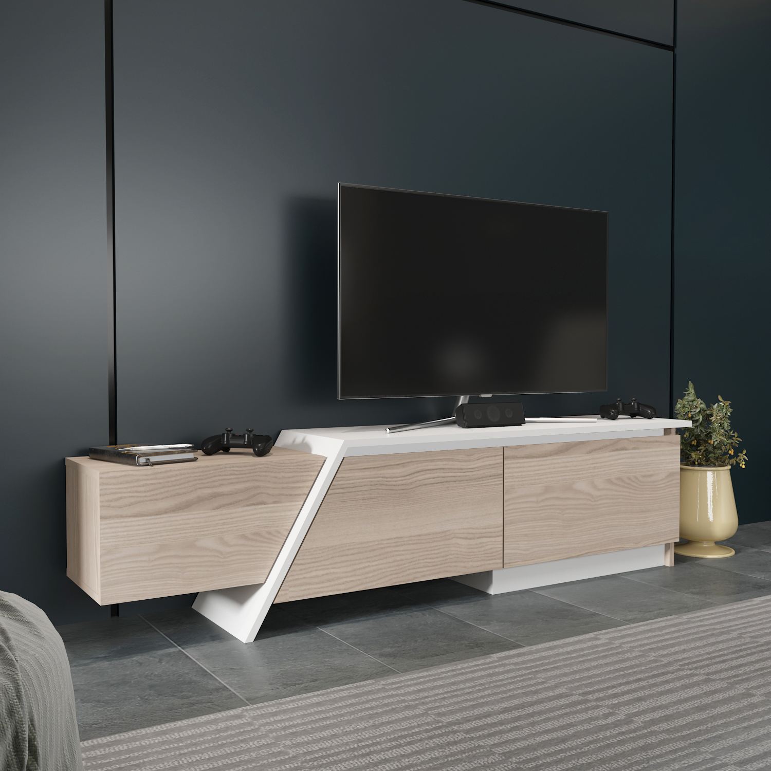 Comodă TV Hanah Home, PAL melaminat, 180 x 35 x 28.6 cm, cordoba/alb, 875ZNA5331 — imaginea 5