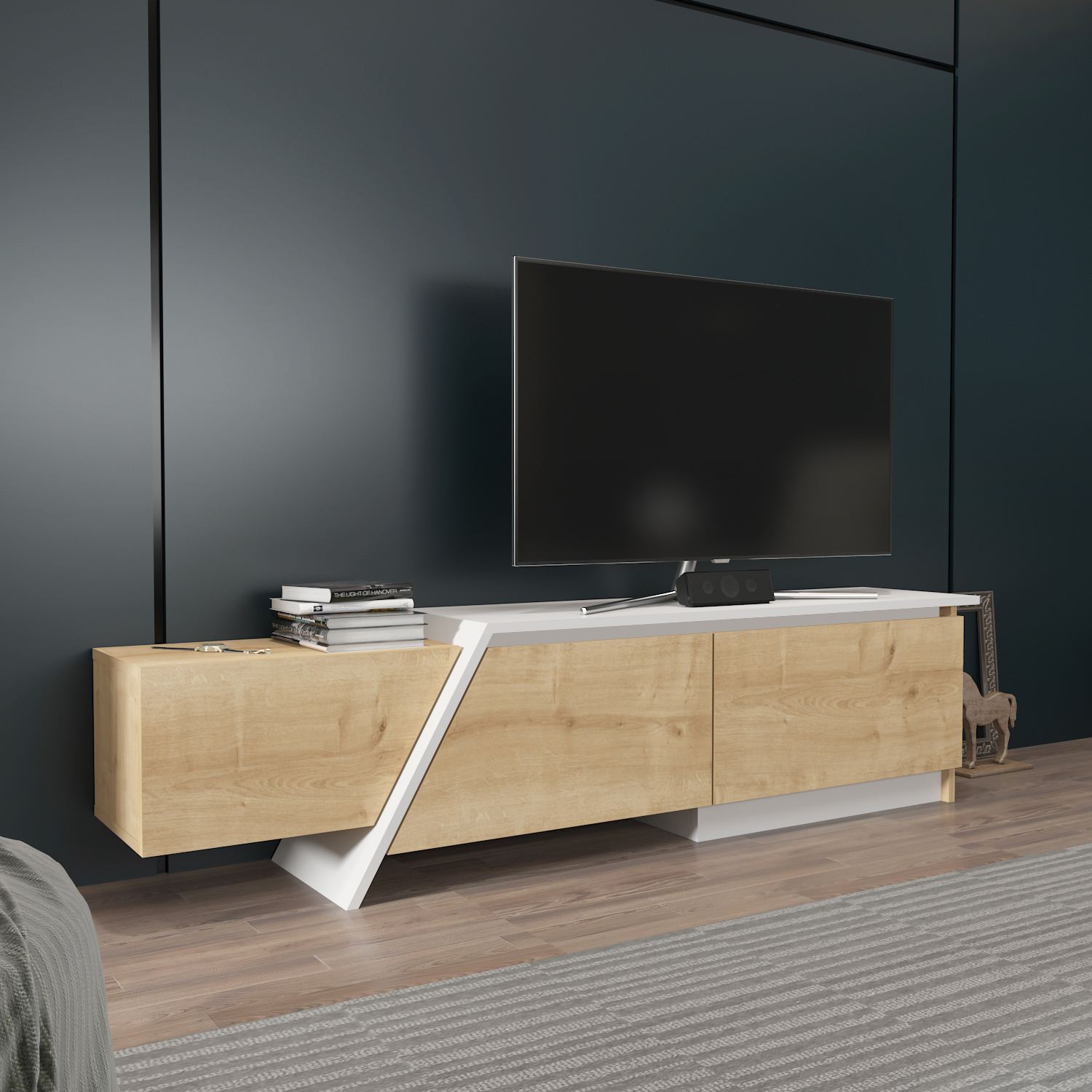 Comodă TV Hanah Home, PAL melaminat, 180 x 35 x 28.6 cm, sapphire stejar/alb, 875ZNA5332 — imaginea 2