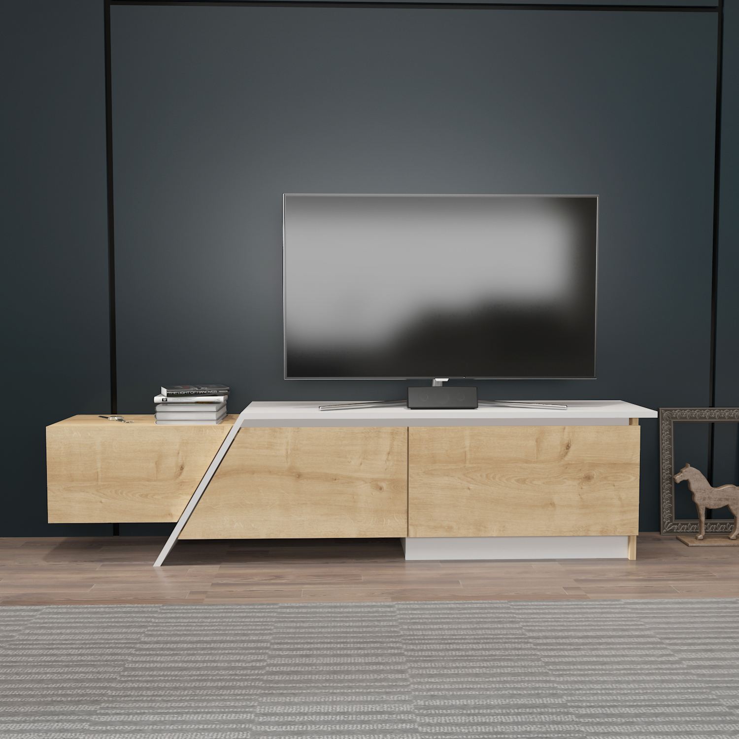 Comodă TV Hanah Home, PAL melaminat, 180 x 35 x 28.6 cm, sapphire stejar/alb, 875ZNA5332 — imaginea 3