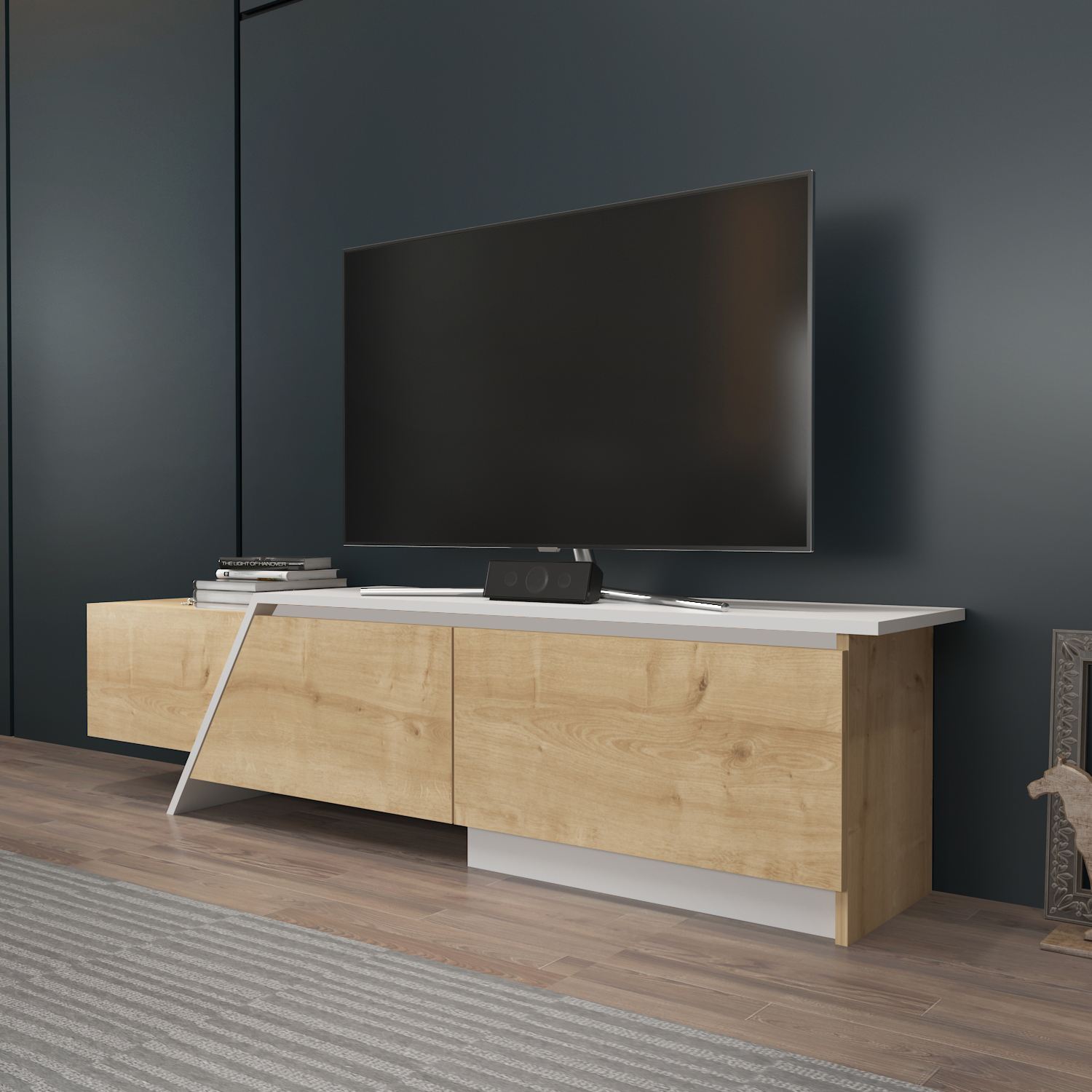 Comodă TV Hanah Home, PAL melaminat, 180 x 35 x 28.6 cm, sapphire stejar/alb, 875ZNA5332 — imaginea 4