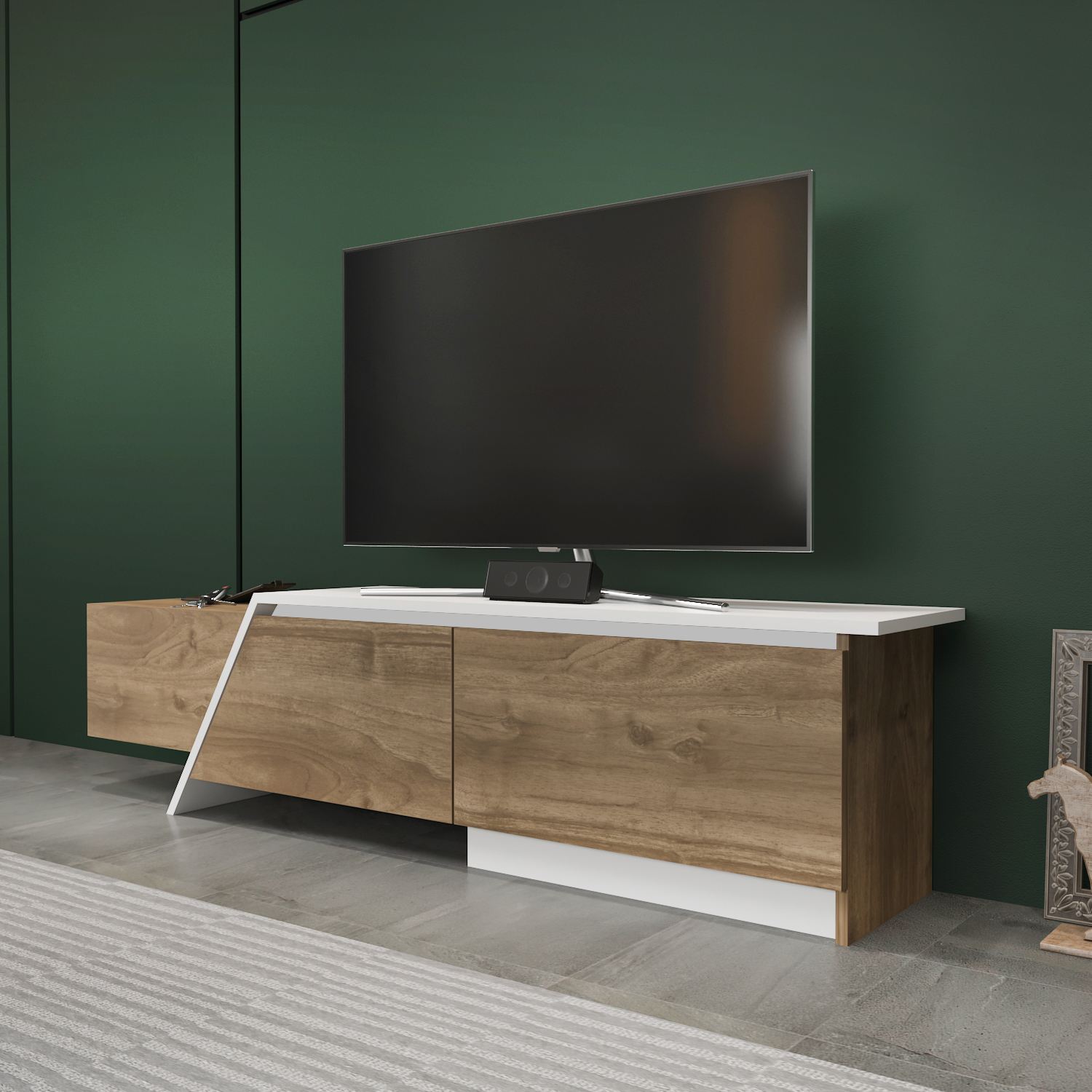 Comodă TV Hanah Home, PAL melaminat, 180 x 35 x 28.6 cm, nuc/alb, 875ZNA5330 — imaginea 4