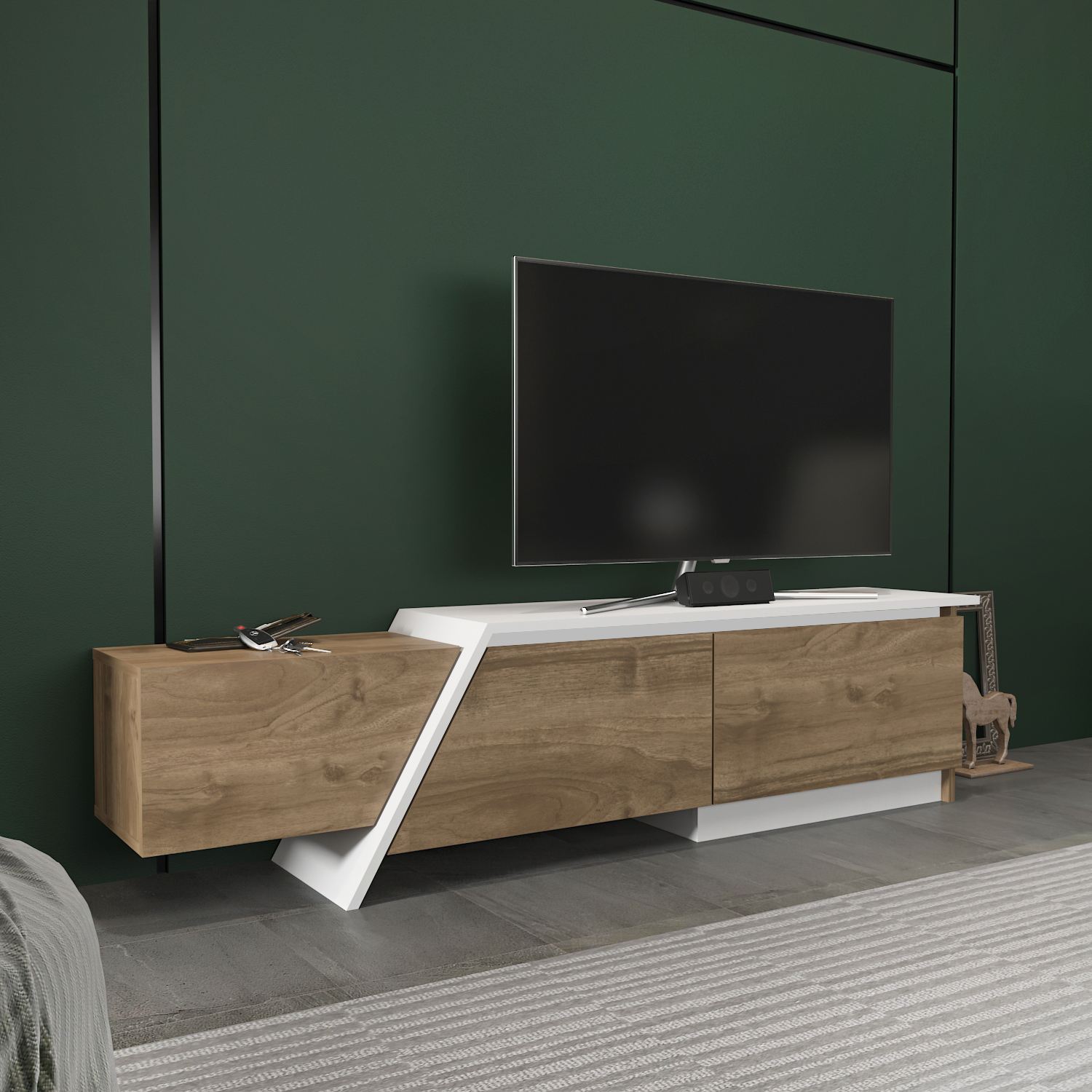 Comodă TV Hanah Home, PAL melaminat, 180 x 35 x 28.6 cm, nuc/alb, 875ZNA5330 — imaginea 5