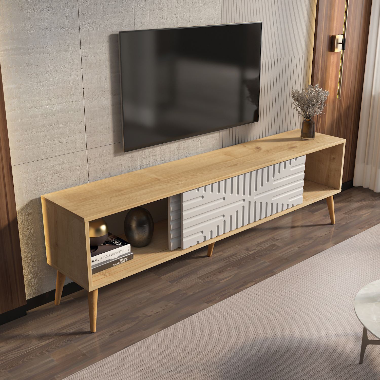 Comodă TV Hanah Home, PAL melaminat, 180 x 35 x 54 cm, sapphire stejar/alb, 875ZNA5319 — imaginea 3