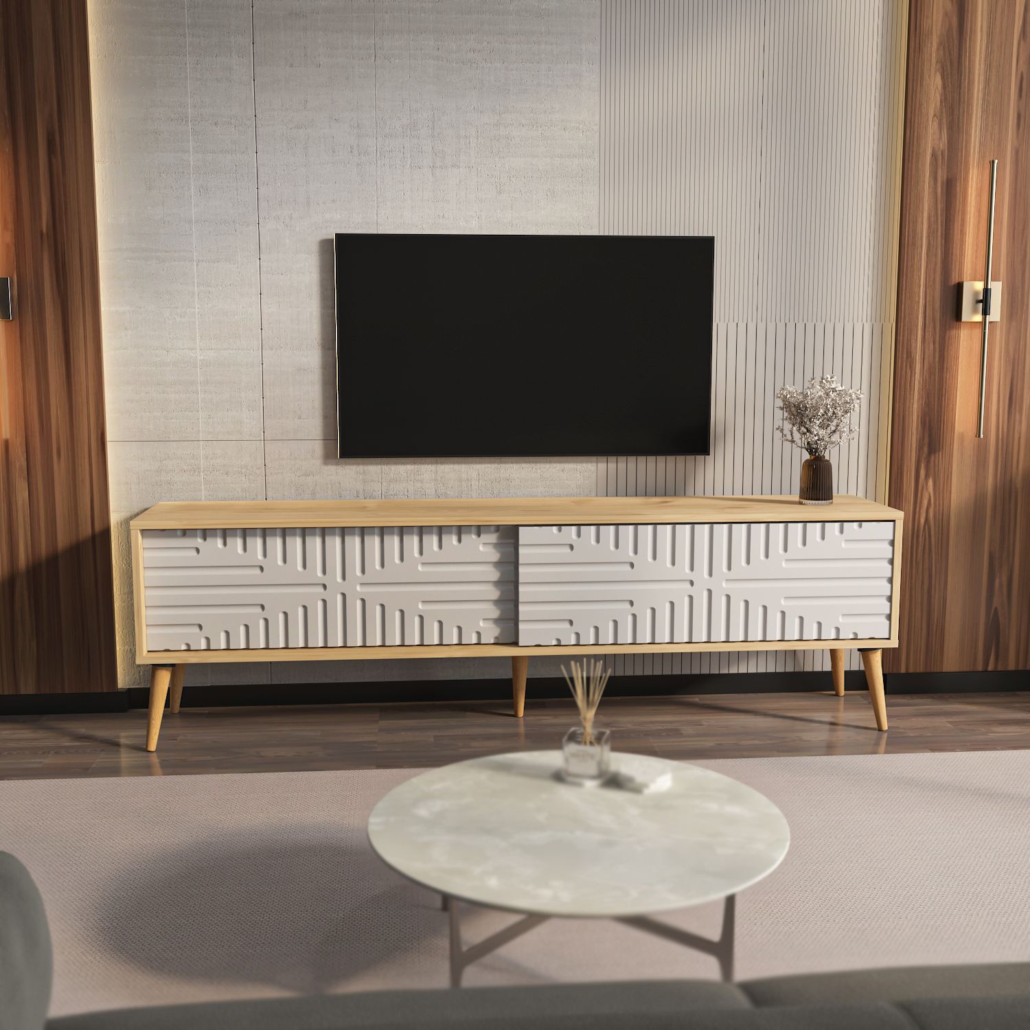 Comodă TV Hanah Home, PAL melaminat, 180 x 35 x 54 cm, sapphire stejar/alb, 875ZNA5319 — imaginea 4