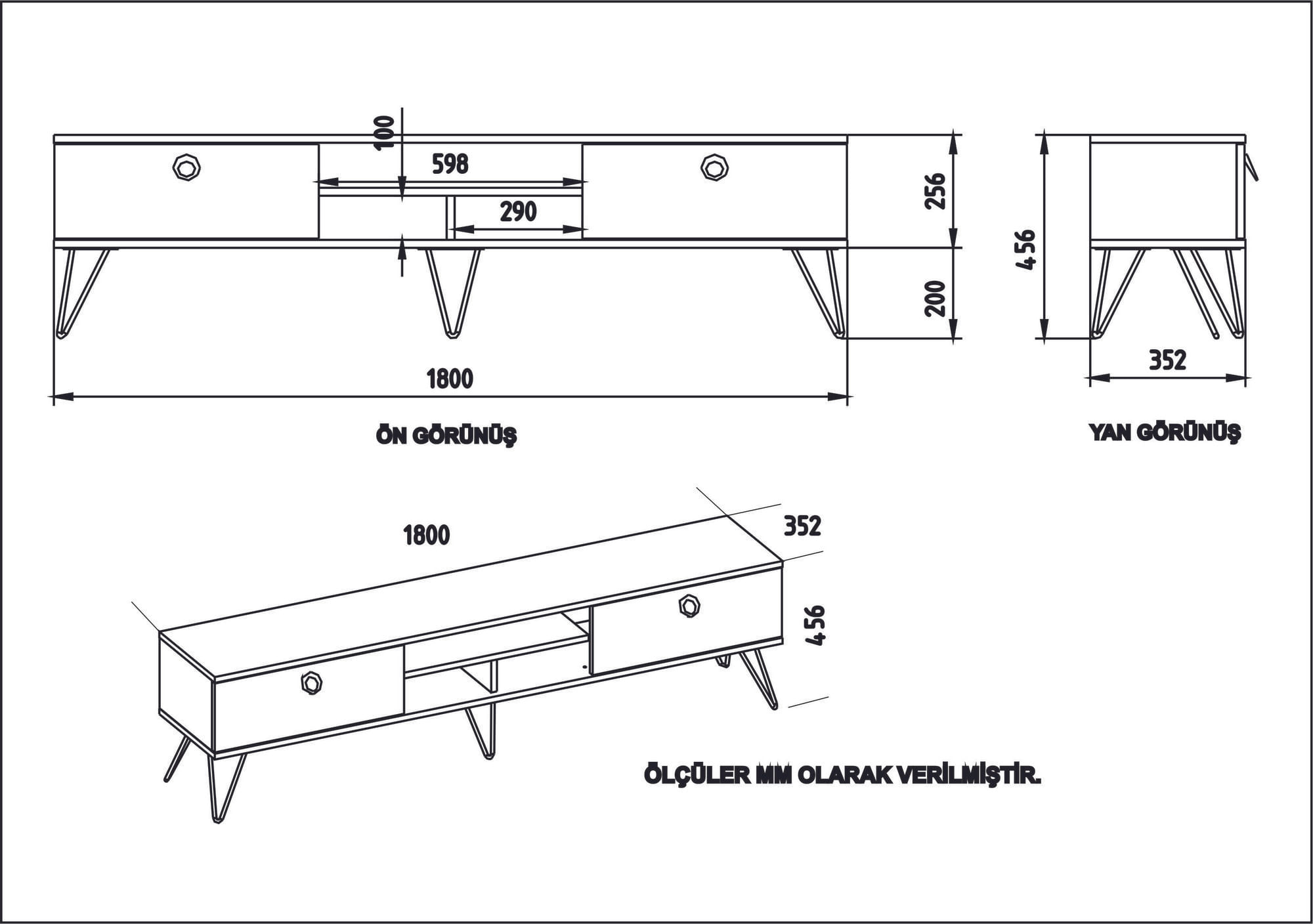 Comodă TV Hanah Home, PAL melaminat, 180 x 35.2 x 45.6 cm, nuc/negru, 875ZNA3053 — imaginea 4