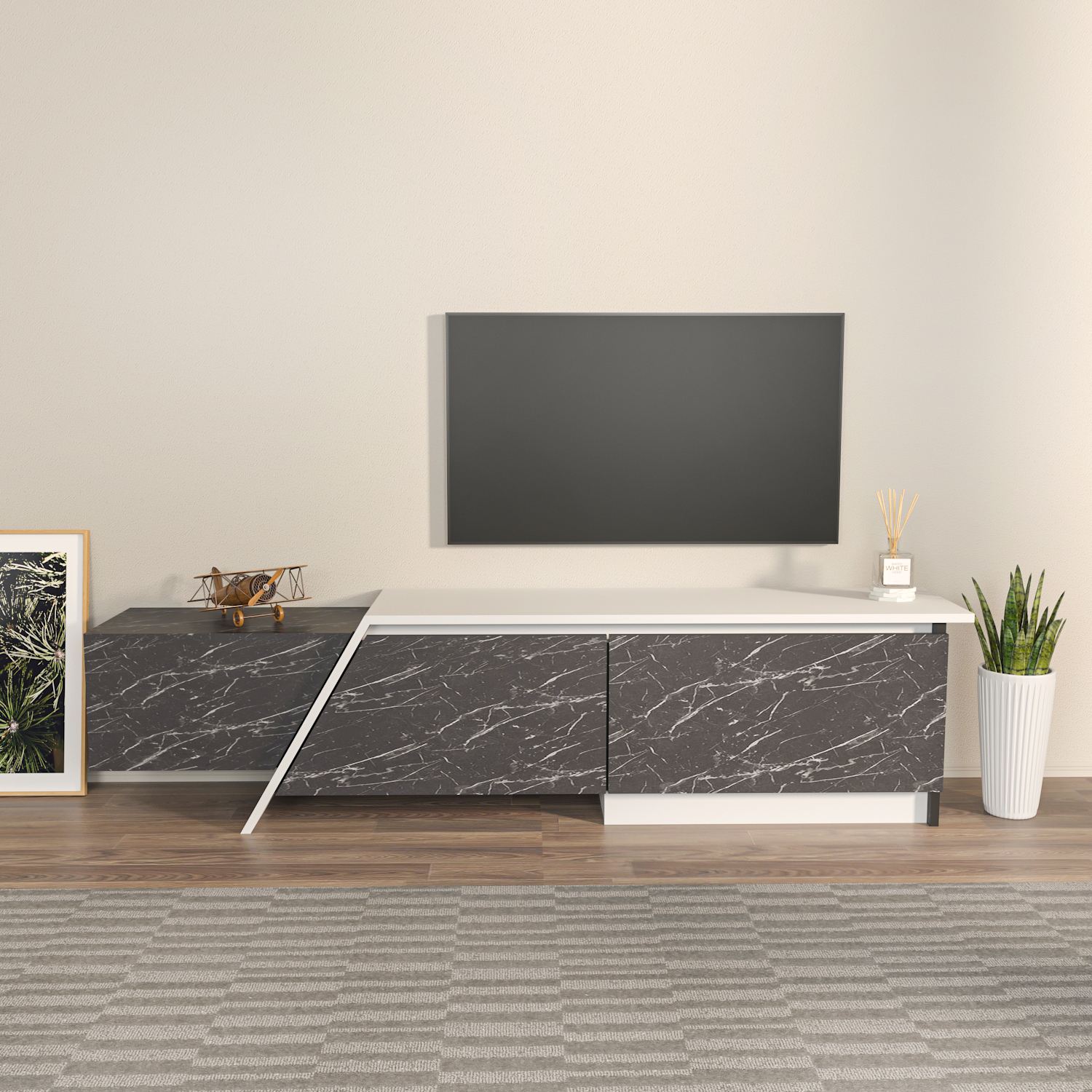 Comodă TV Hanah Home, PAL melaminat, 180 x 35 x 28.6 cm, gri/alb, 875ZNA5334 — imaginea 5