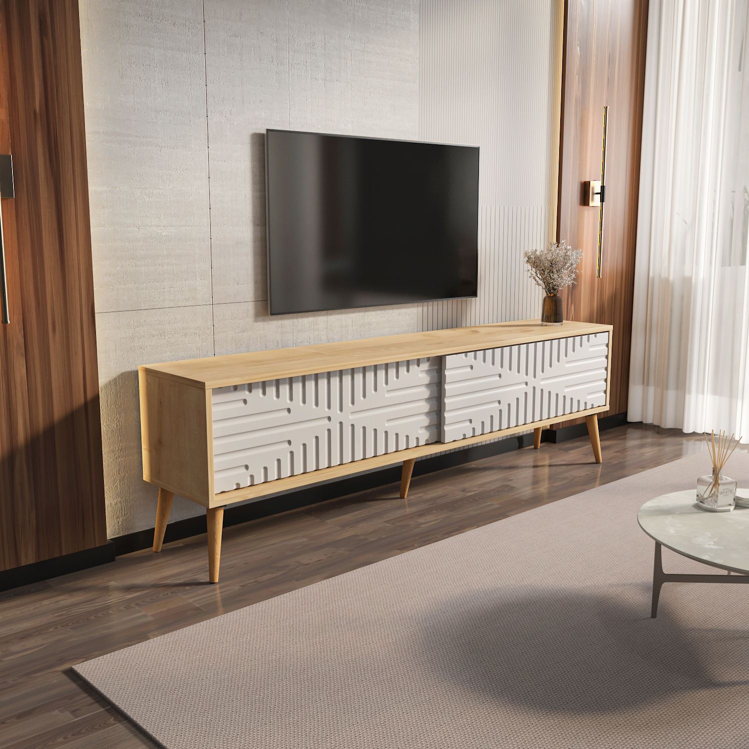 Comodă TV Hanah Home, PAL melaminat, 180 x 35 x 54 cm, sapphire stejar/alb, 875ZNA5319 — imaginea 5
