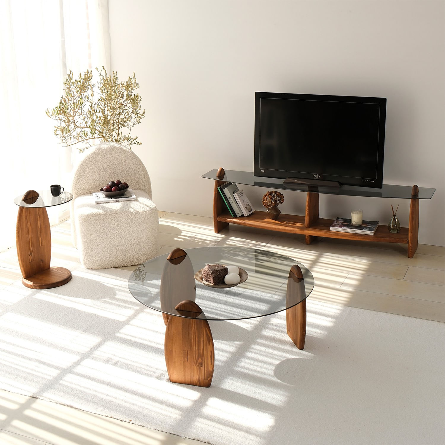 Comodă TV Hanah Home, pin, 160 x 35 x 45 cm, chesnut/fume, 552NOS1534 — imaginea 4