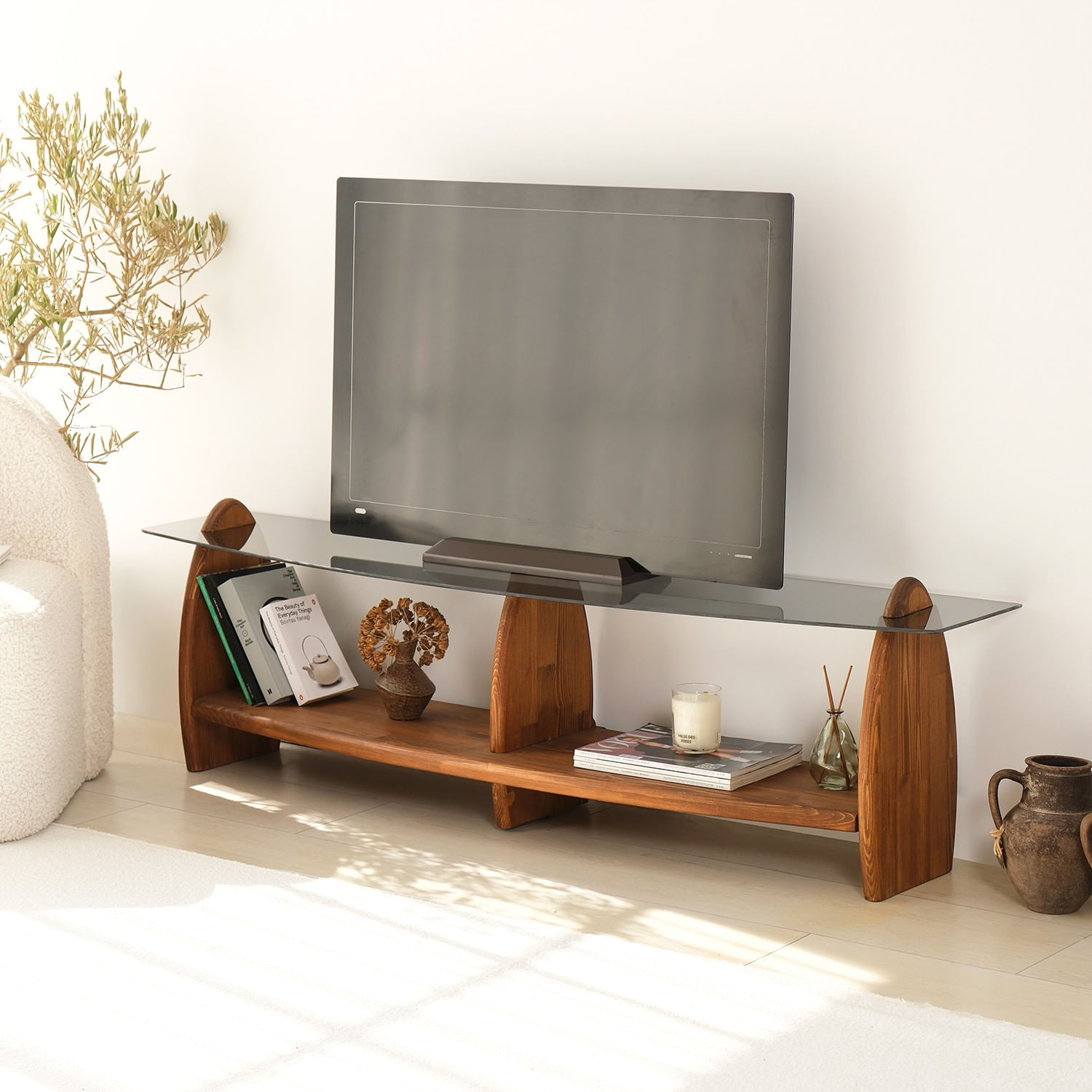 Comodă TV Hanah Home, pin, 160 x 35 x 45 cm, chesnut/fume, 552NOS1534 — imaginea 5