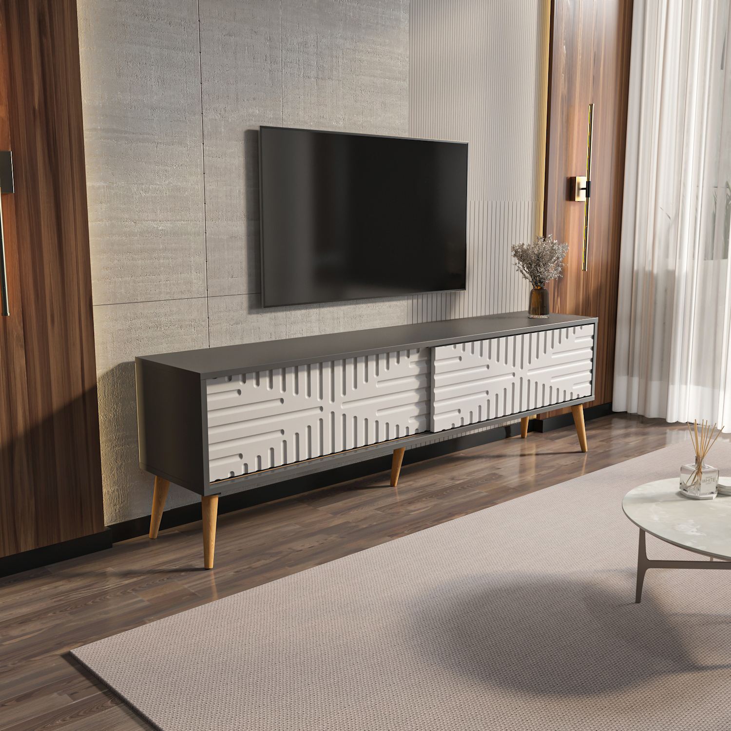 Comodă TV Hanah Home, PAL melaminat, 180 x 35 x 54 cm, antracit/alb, 875ZNA5316 — imaginea 2
