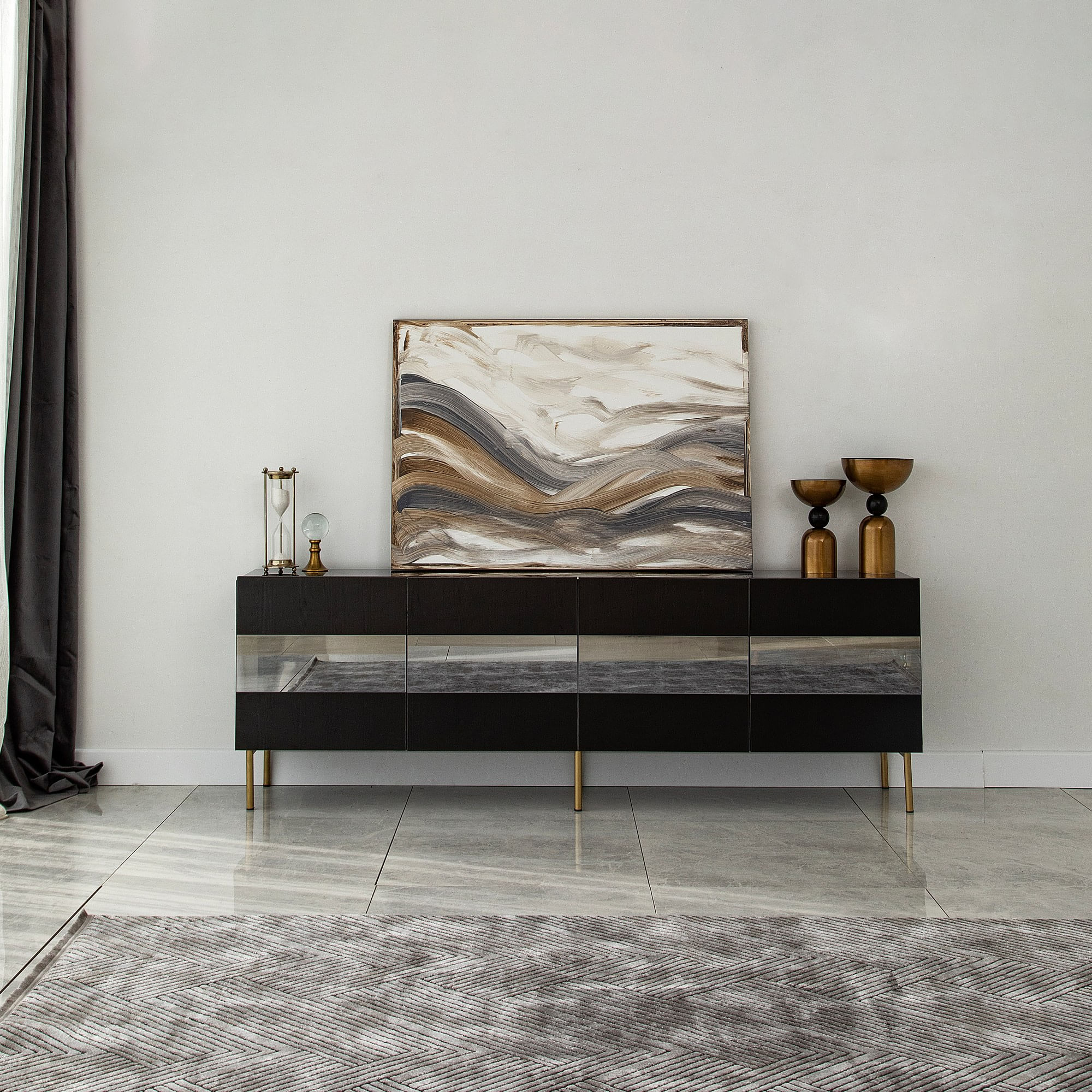 Comodă TV Hanah Home, PAL melaminat, 180 x 35 x 59 cm, auriu/fume, 552NOS1529 — imaginea 3