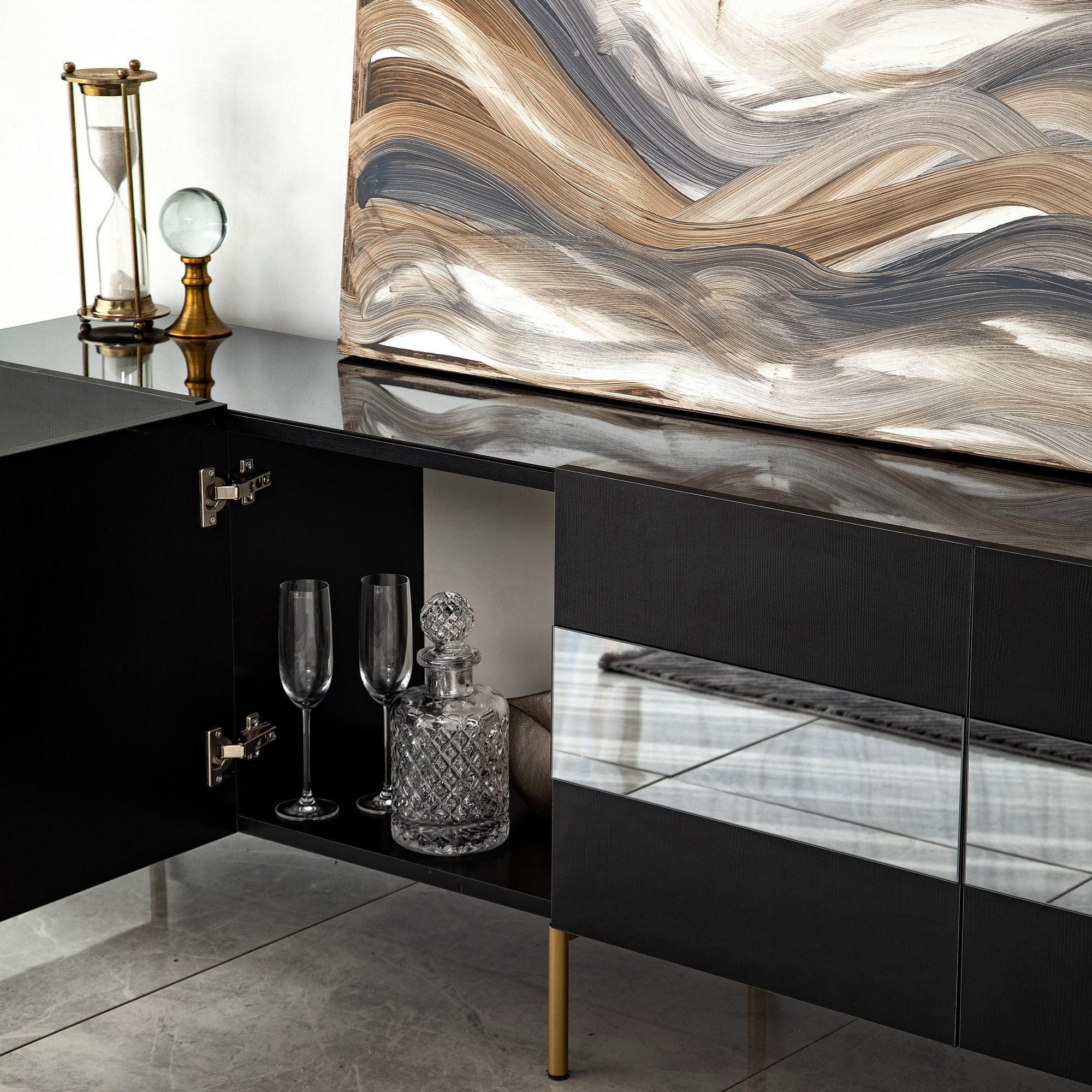 Comodă TV Hanah Home, PAL melaminat, 180 x 35 x 59 cm, auriu/fume, 552NOS1529 — imaginea 4