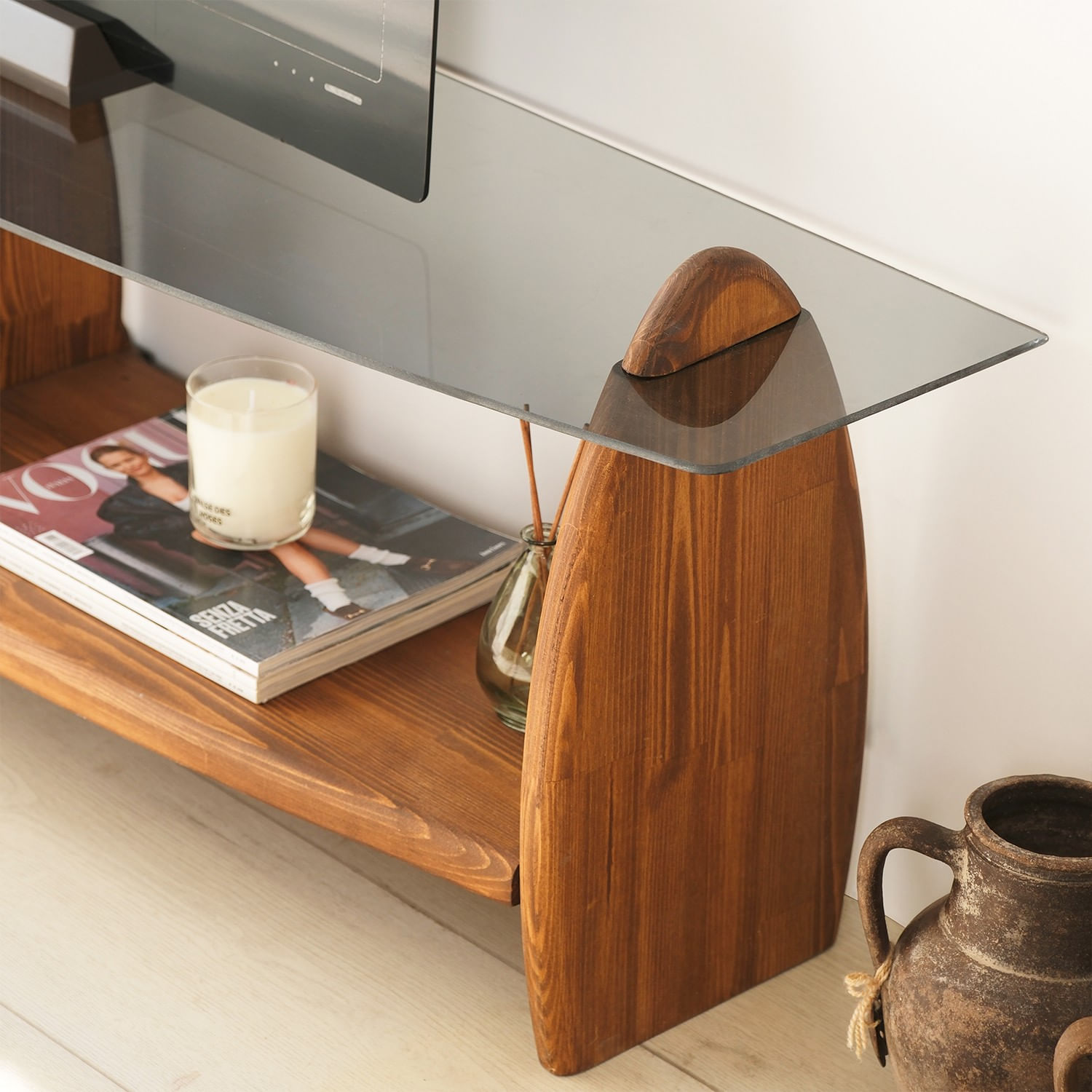 Comodă TV Hanah Home, pin, 160 x 35 x 45 cm, chesnut/fume, 552NOS1534 — imaginea 7