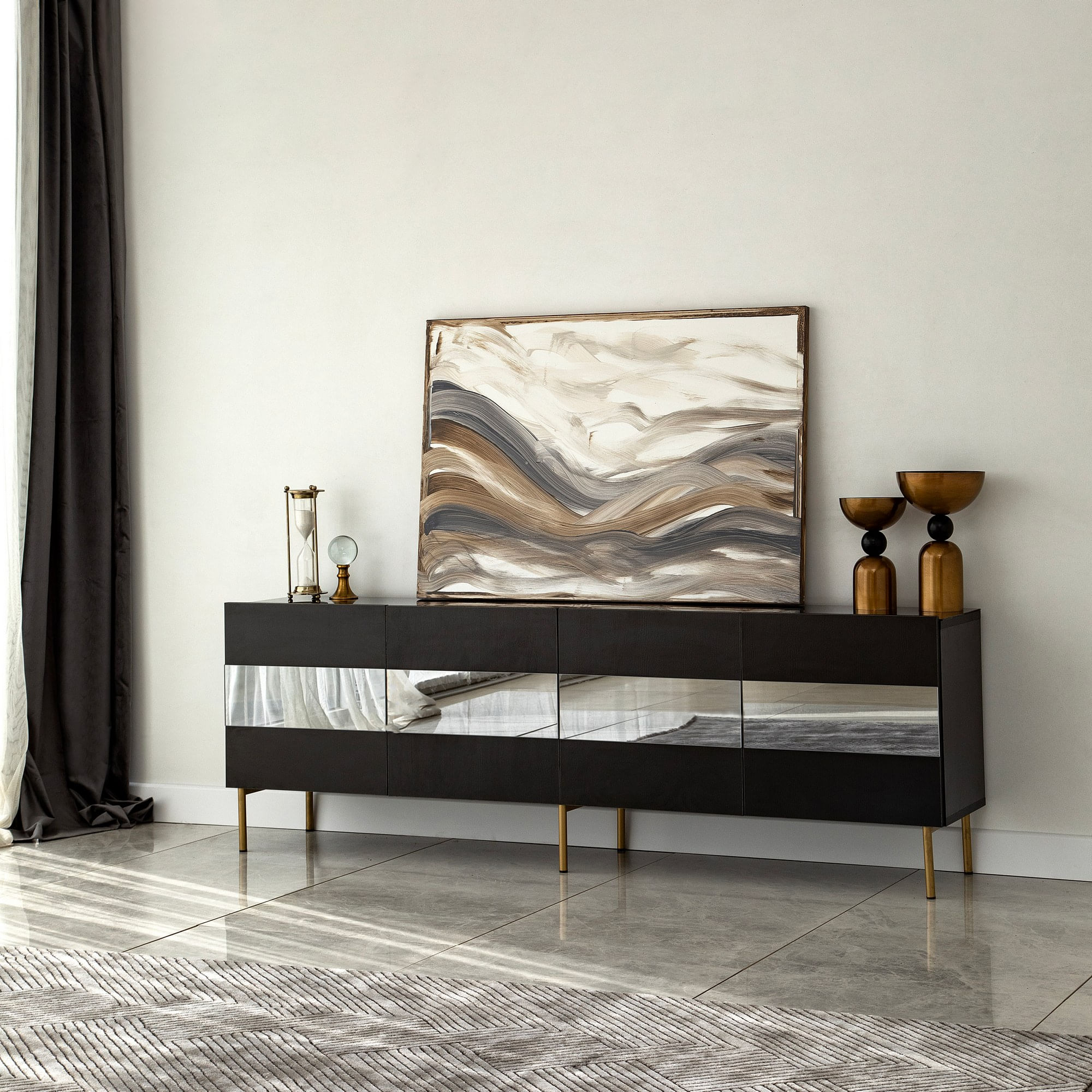 Comodă TV Hanah Home, PAL melaminat, 180 x 35 x 59 cm, auriu/fume, 552NOS1529 — imaginea 5