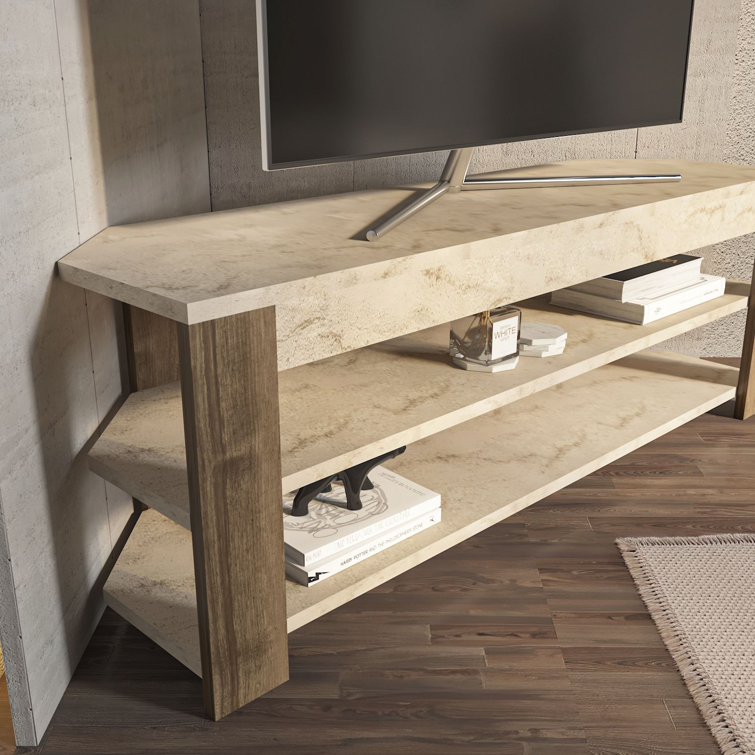Comodă TV Hanah Home, PAL melaminat, 120 x 35 x 42 cm, alb/oud stejar, 875ZNA5362 — imaginea 3