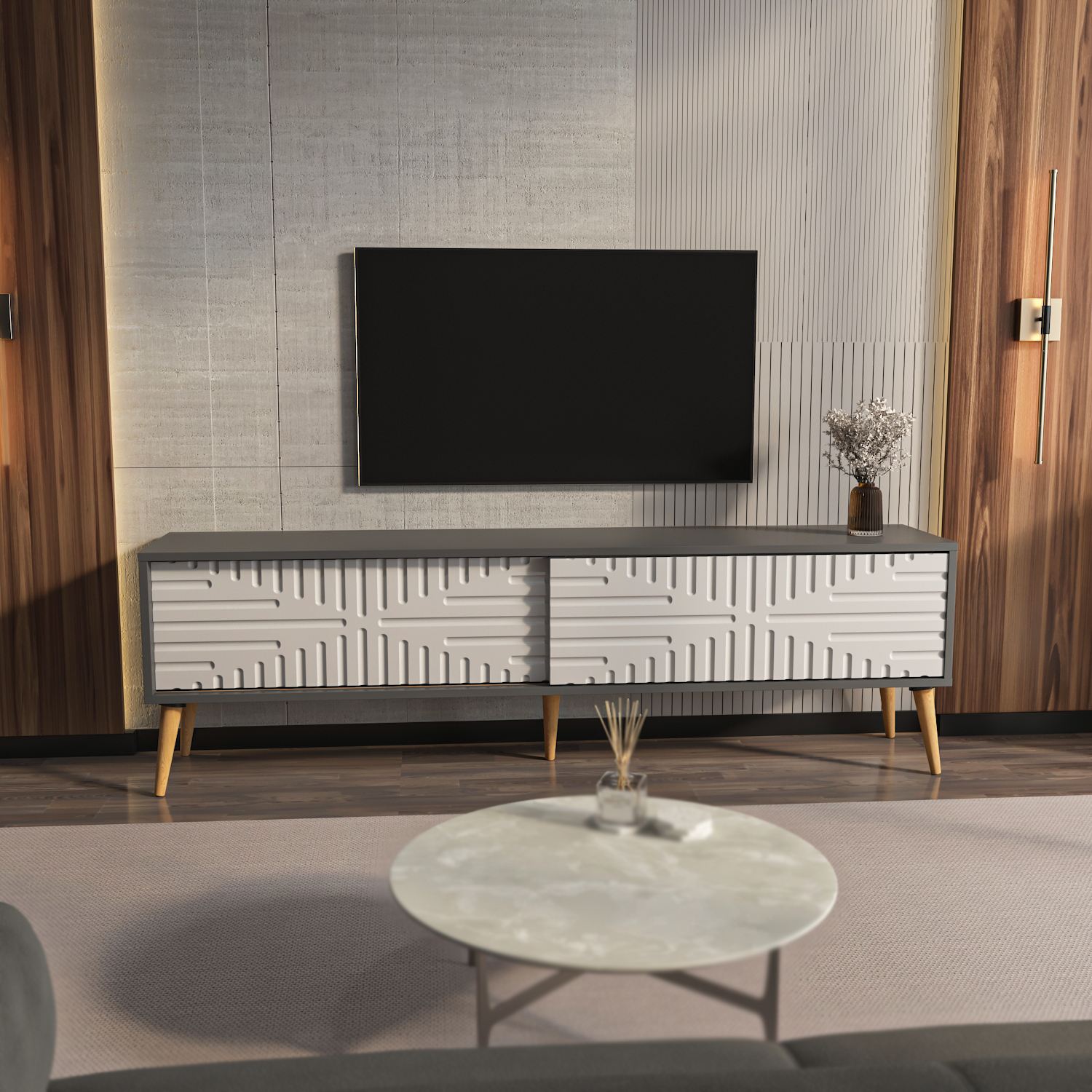 Comodă TV Hanah Home, PAL melaminat, 180 x 35 x 54 cm, antracit/alb, 875ZNA5316 — imaginea 5