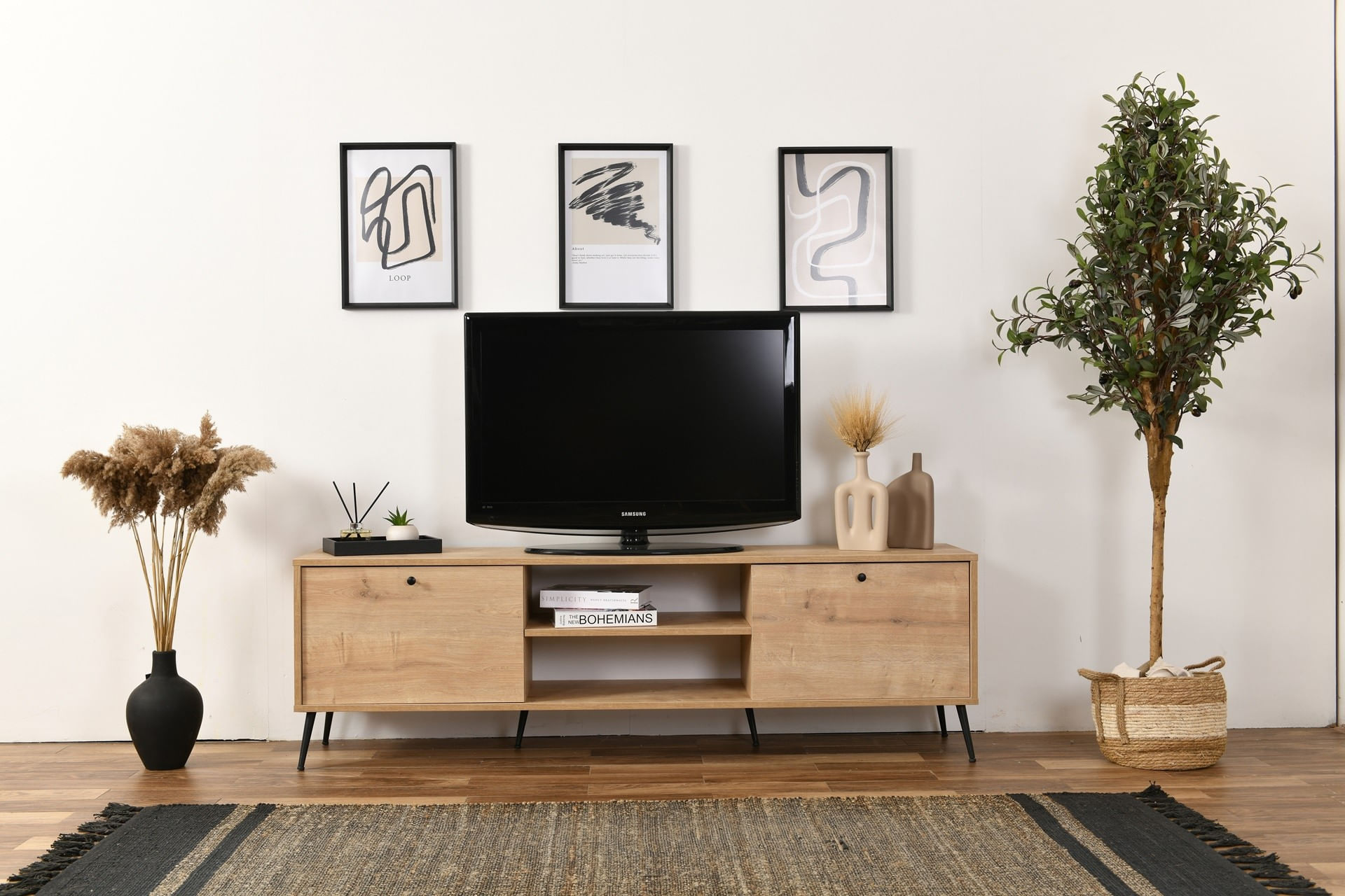 Comodă TV Hanah Home, PAL melaminat, 55 x 41 x 180 cm, stejar, 277WLN1137 — imaginea 2