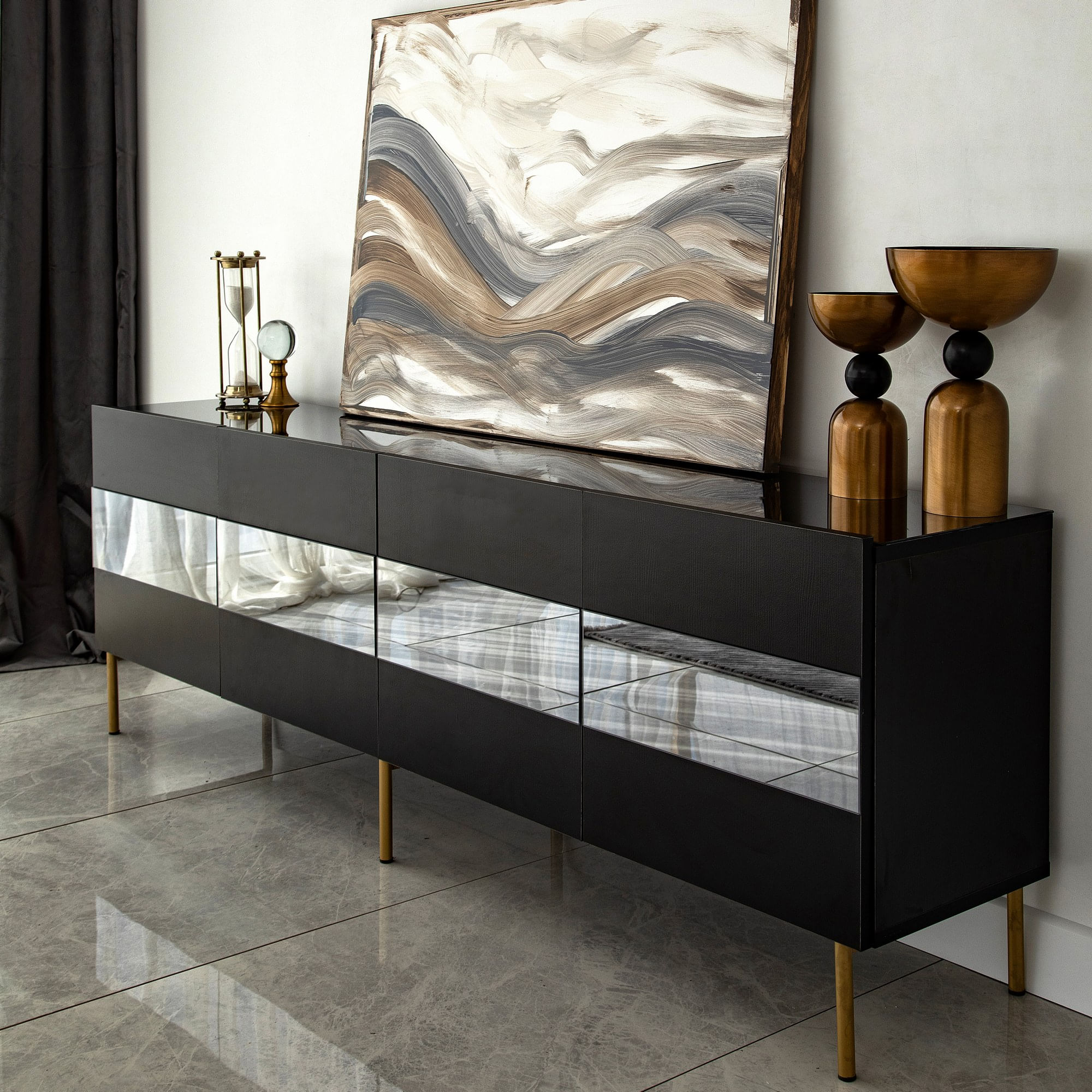 Comodă TV Hanah Home, PAL melaminat, 180 x 35 x 59 cm, auriu/fume, 552NOS1529 — imaginea 6