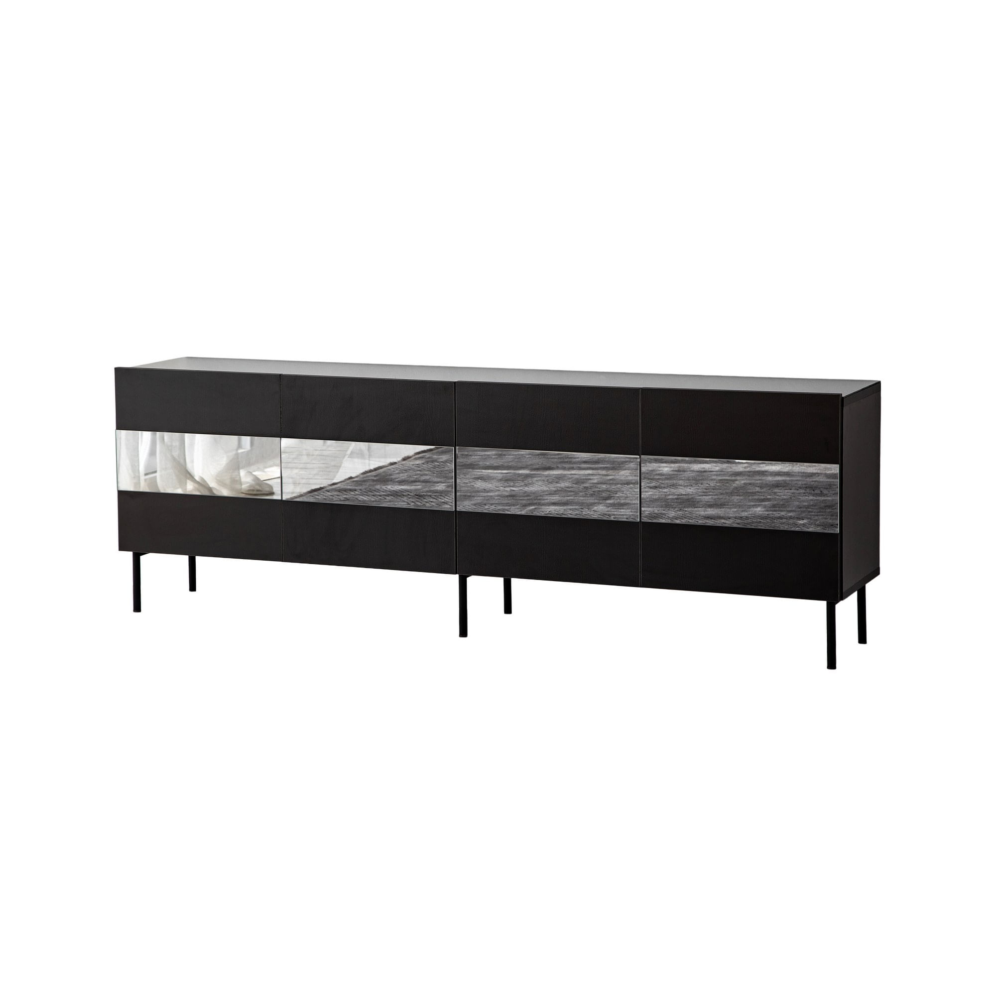 Comodă TV Hanah Home, PAL melaminat, 180 x 35 x 59 cm, negru/fume, 552NOS1528
