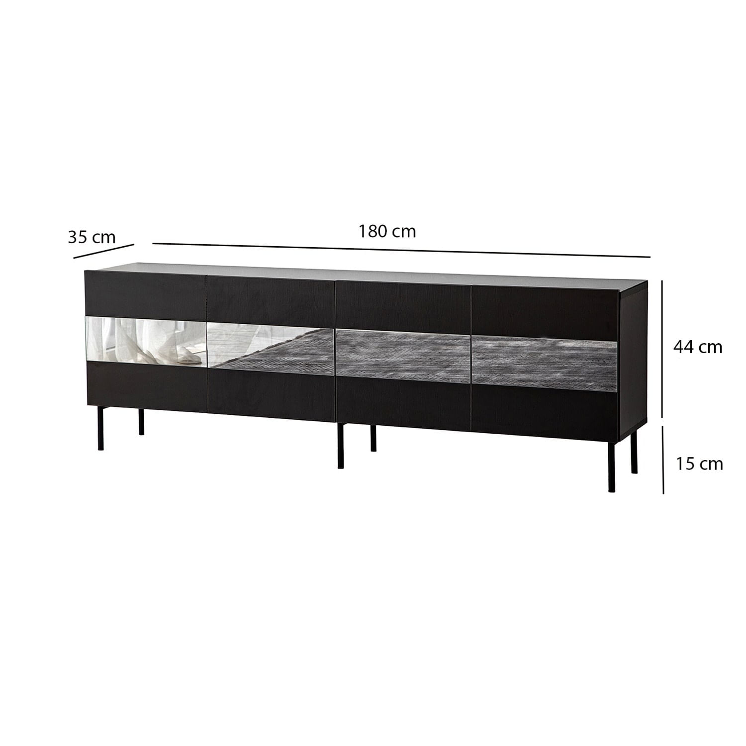 Comodă TV Hanah Home, PAL melaminat, 180 x 35 x 59 cm, negru/fume, 552NOS1528 — imaginea 2