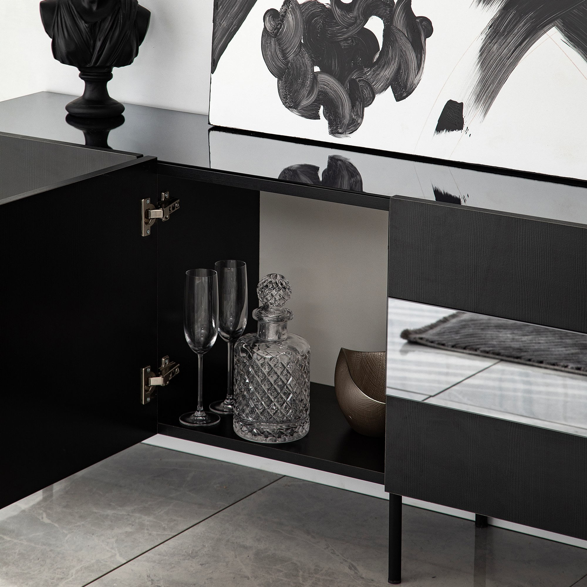 Comodă TV Hanah Home, PAL melaminat, 180 x 35 x 59 cm, negru/fume, 552NOS1528 — imaginea 3