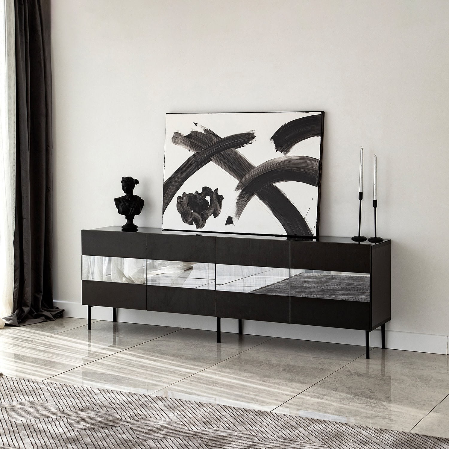 Comodă TV Hanah Home, PAL melaminat, 180 x 35 x 59 cm, negru/fume, 552NOS1528 — imaginea 5