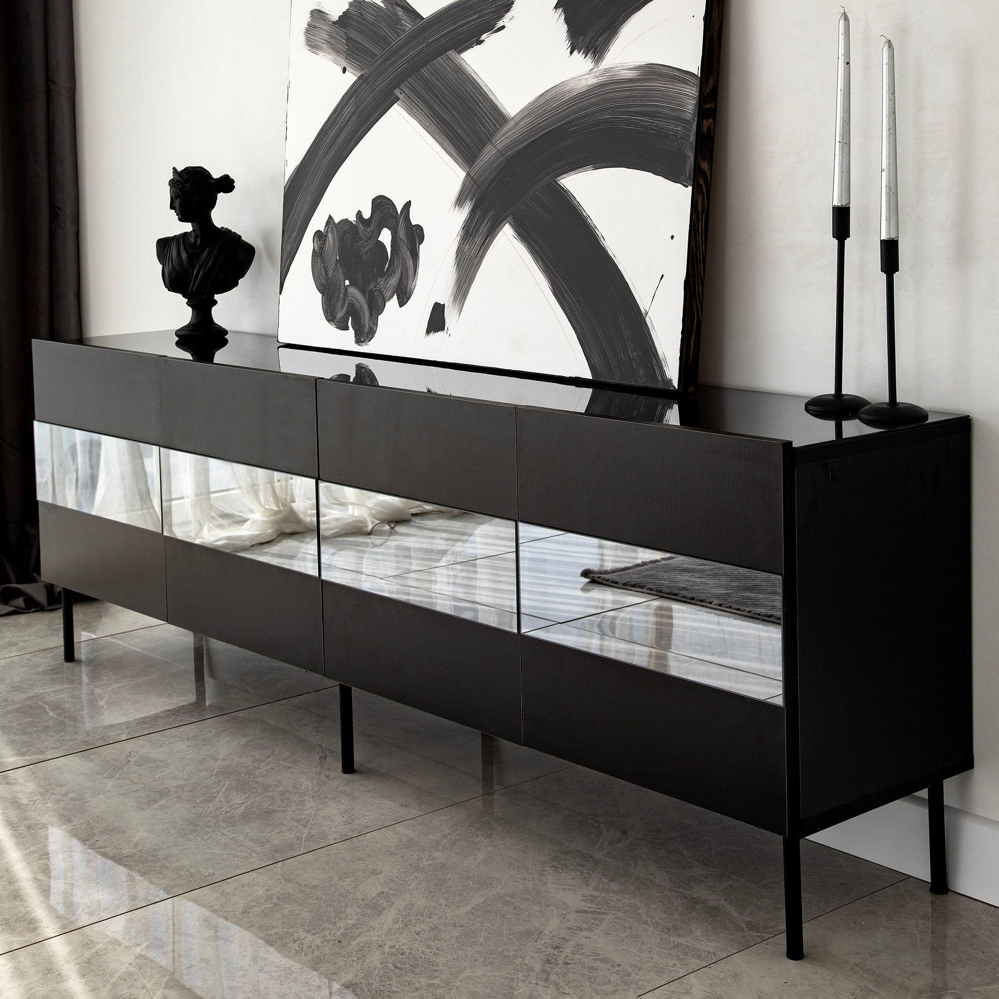 Comodă TV Hanah Home, PAL melaminat, 180 x 35 x 59 cm, negru/fume, 552NOS1528 — imaginea 6