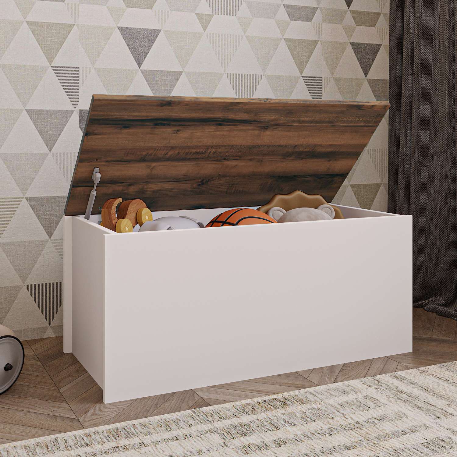 Ladă Hanah Home, PAL melaminat, 90 x 45 x 45.5 cm, alb/nuc, 382NRC2601 — imaginea 3