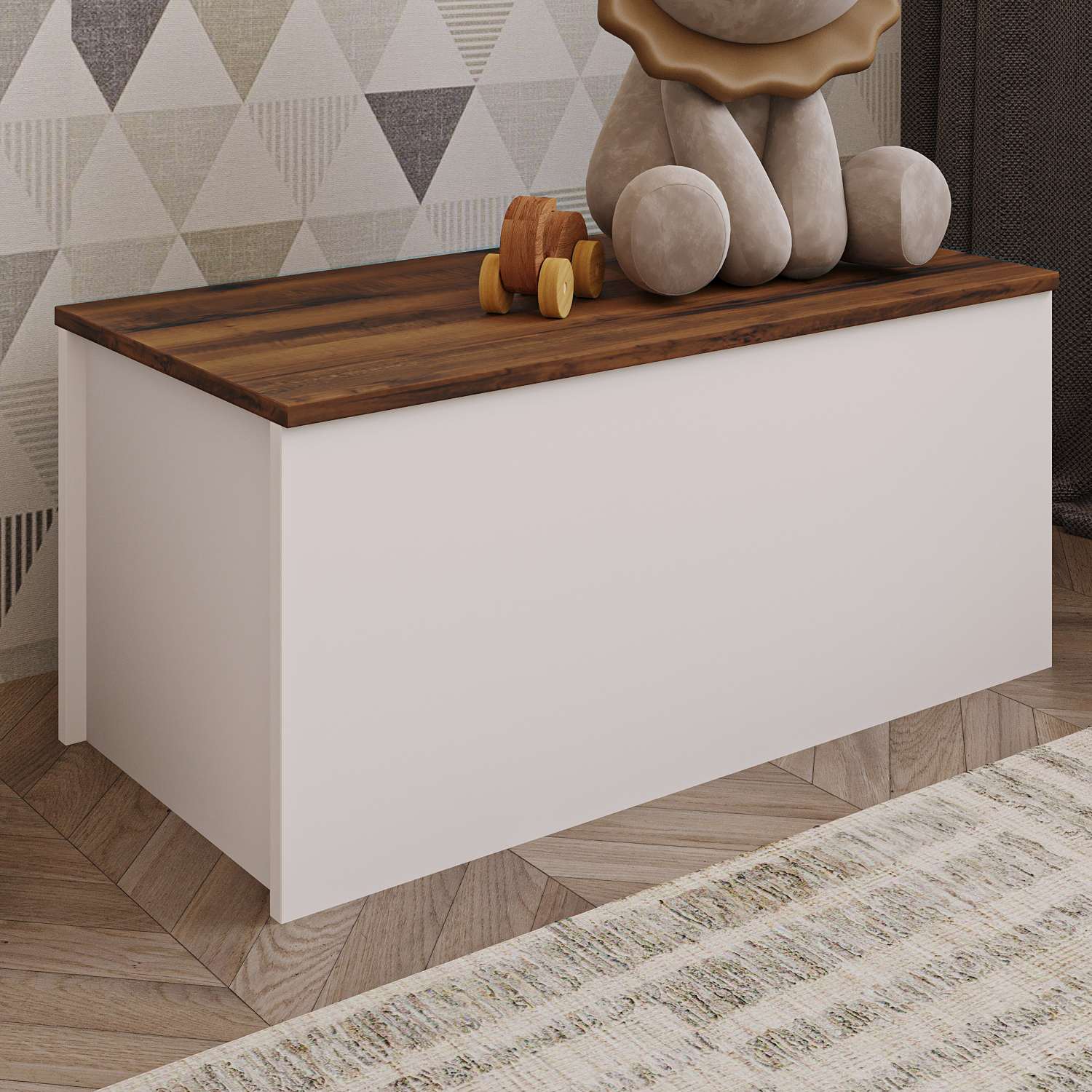 Ladă Hanah Home, PAL melaminat, 90 x 45 x 45.5 cm, alb/nuc, 382NRC2601 — imaginea 5