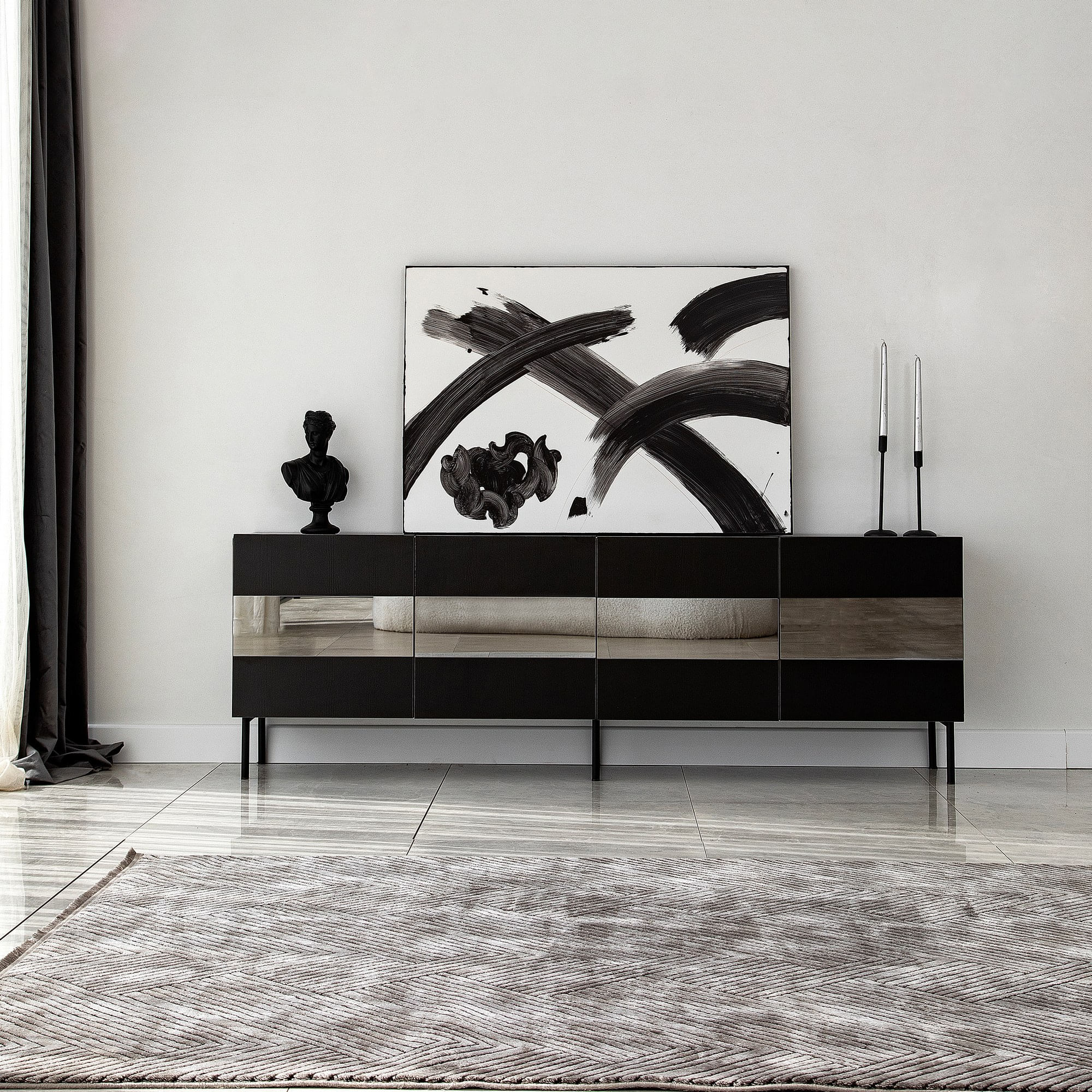 Comodă TV Hanah Home, PAL melaminat, 180 x 35 x 59 cm, negru/fume, 552NOS1528 — imaginea 7