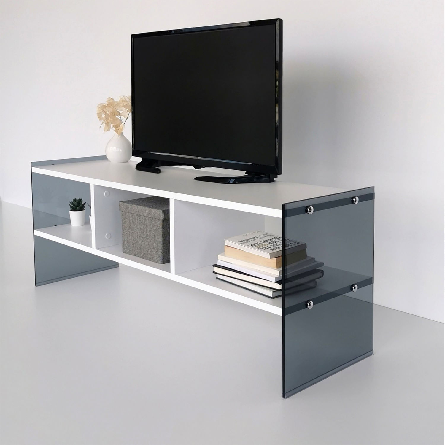 Comodă TV Hanah Home, PAL melaminat, 120 x 35 x 45 cm, alb/fume, 552NOS1514 — imaginea 7