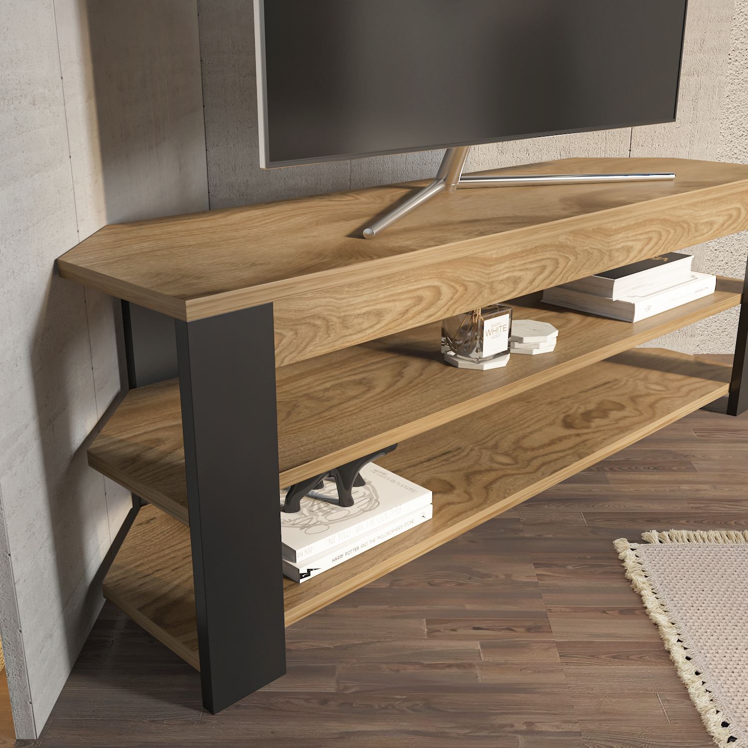 Comodă TV Hanah Home, PAL melaminat, 120 x 35 x 42 cm, oud stejar/antracit, 875ZNA5361 — imaginea 4