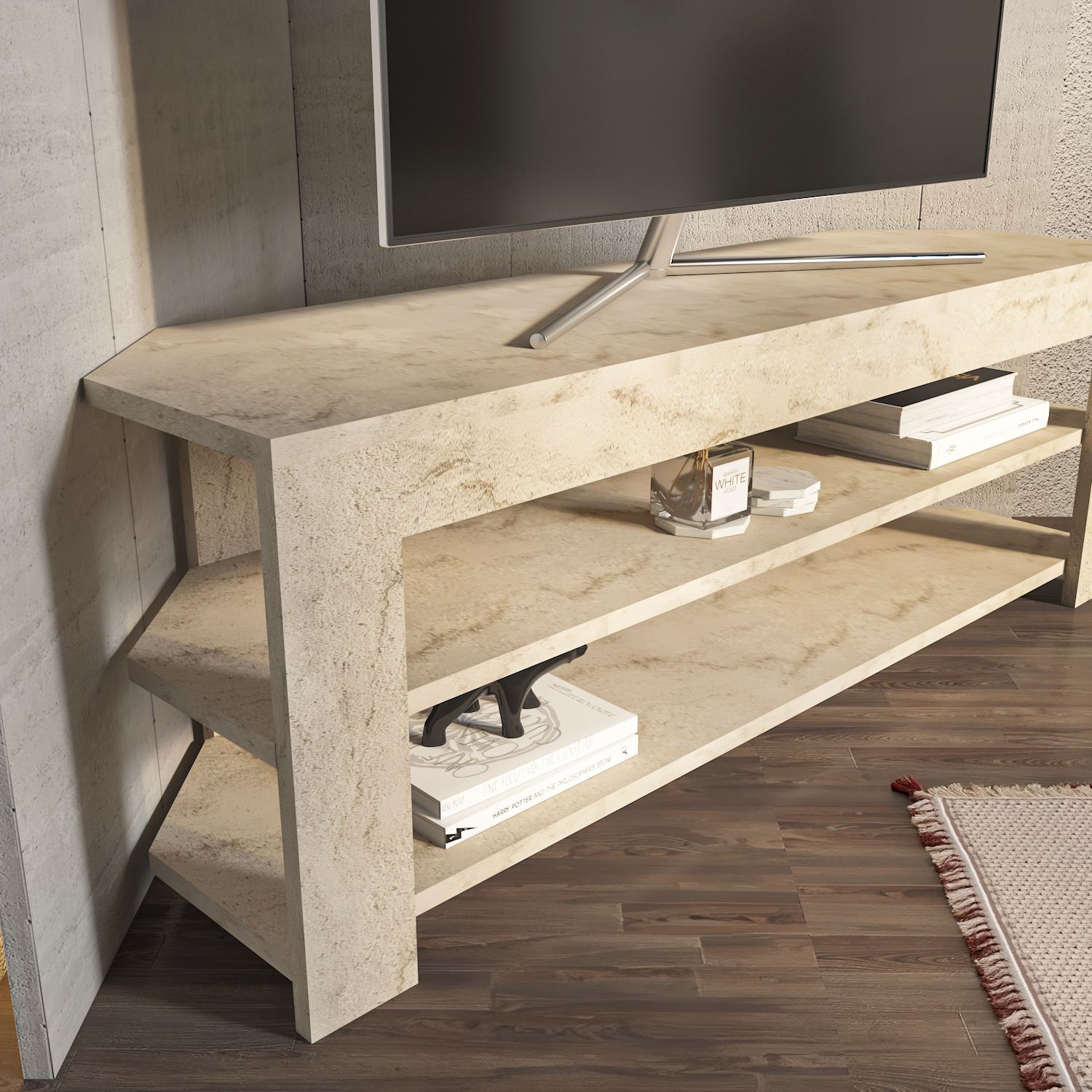 Comodă TV Hanah Home, PAL melaminat, 120 x 35 x 42 cm, travertine, 875ZNA5360 — imaginea 5