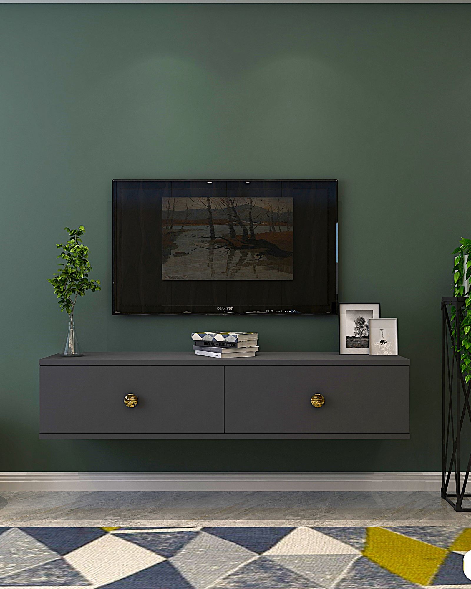 Comodă TV Hanah Home, PAL melaminat, 120 x 29.6 x 25.8 cm, antracit/auriu, 555CHM1119 — imaginea 5
