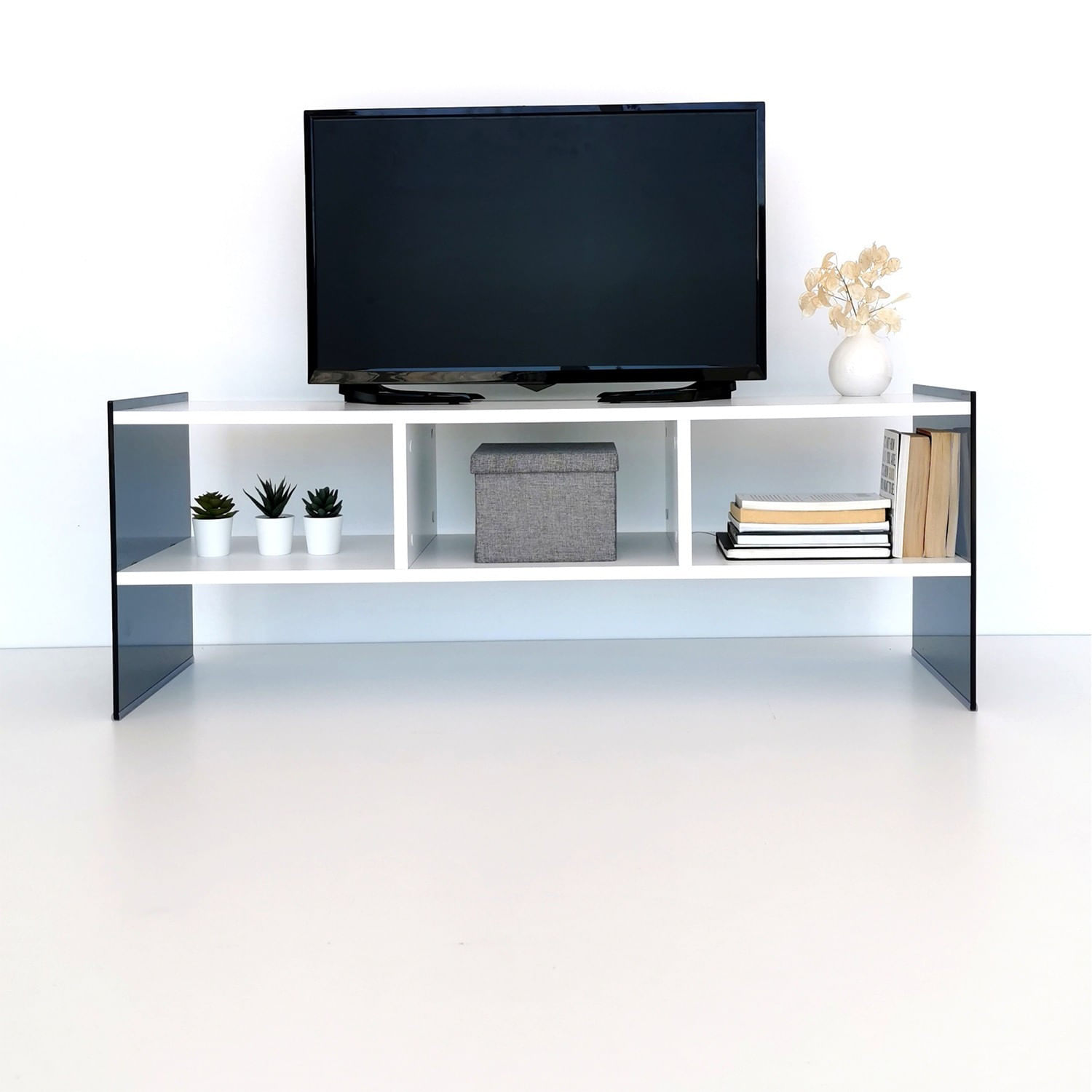Comodă TV Hanah Home, PAL melaminat, 120 x 35 x 45 cm, alb/fume, 552NOS1514 — imaginea 9