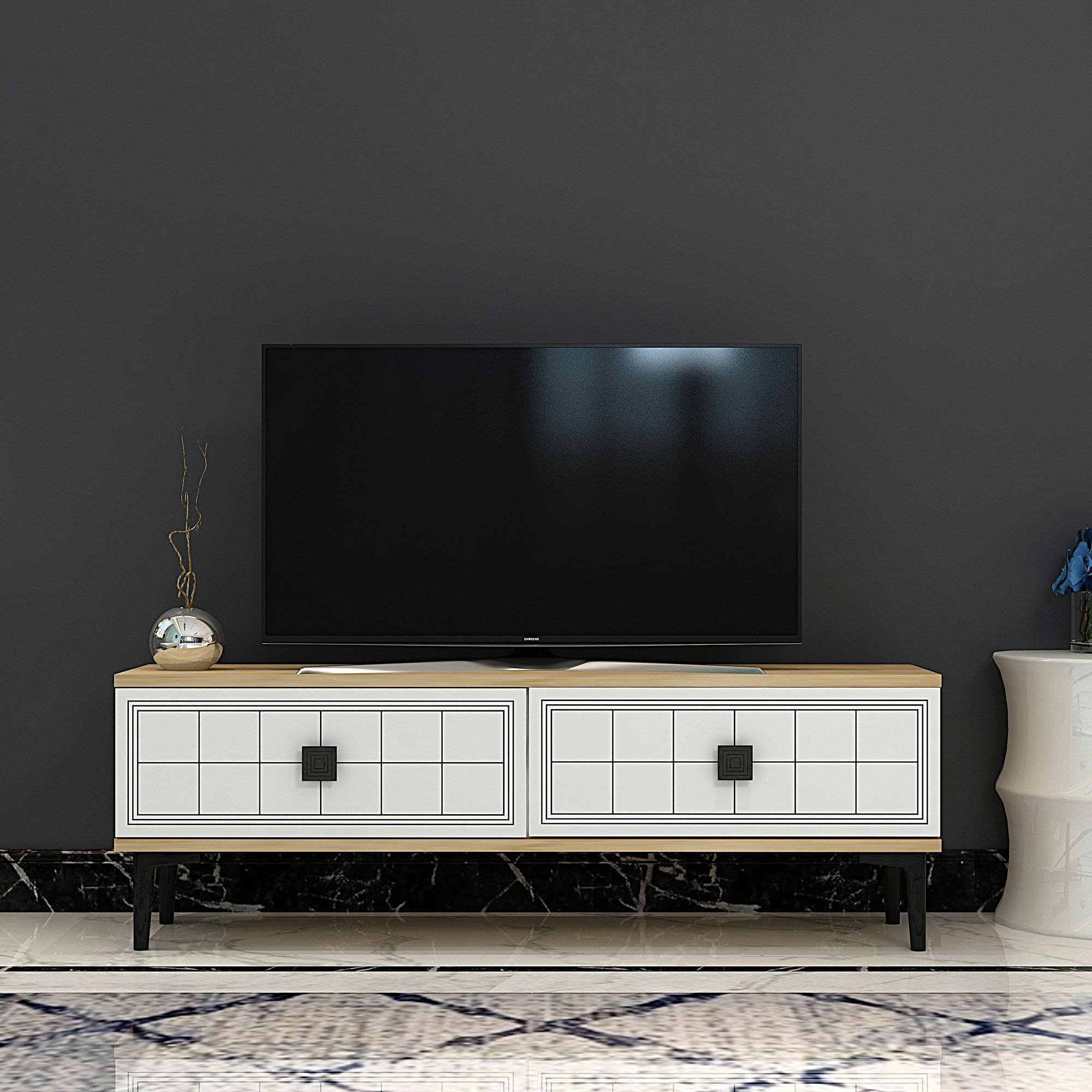 Comodă TV Hanah Home, PAL melaminat, 120 x 29.6 x 41 cm, sapphire stejar/alb, 555CHM1103 — imaginea 5