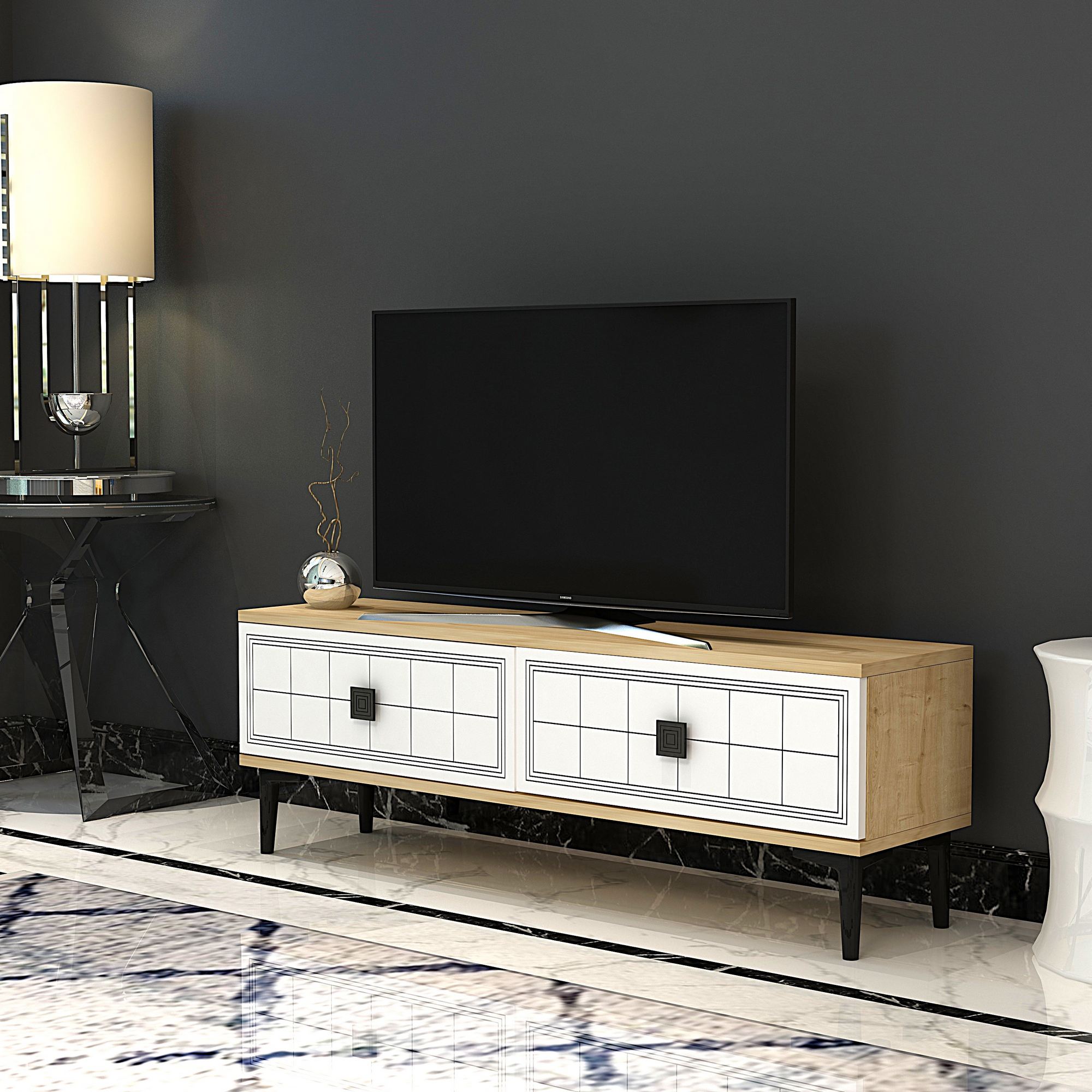Comodă TV Hanah Home, PAL melaminat, 120 x 29.6 x 41 cm, sapphire stejar/alb, 555CHM1103 — imaginea 6