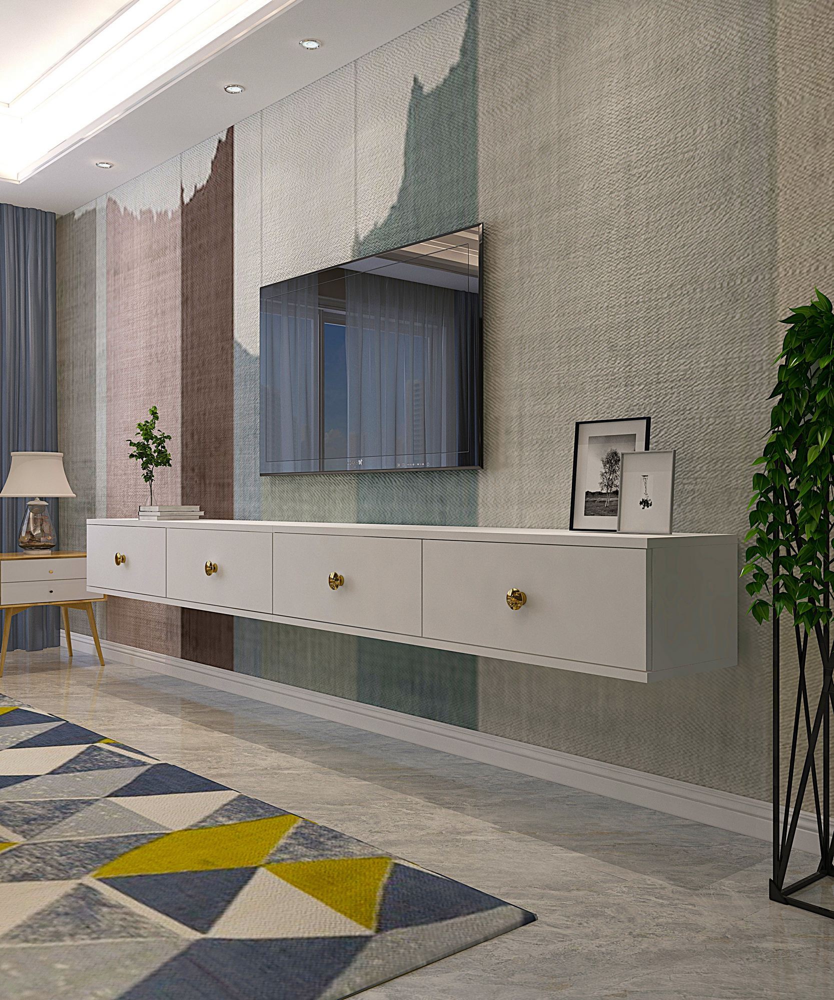 Comodă TV Hanah Home, PAL melaminat, 120 x 29.6 x 25.6 cm, alb, 555CHM1111 — imaginea 11